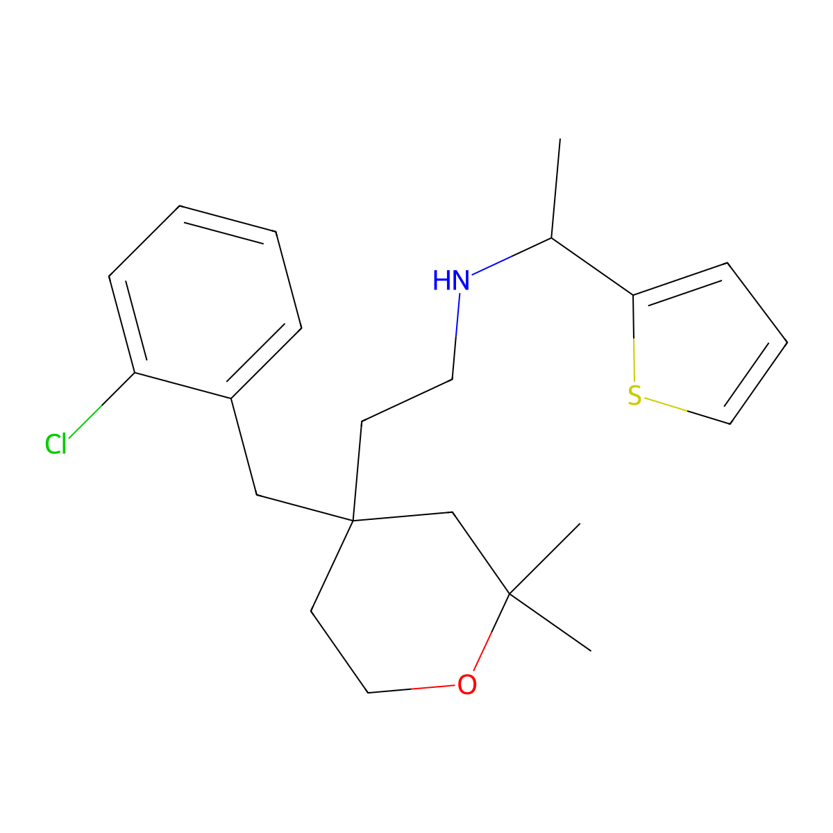 N-[2-[4-[(2-chlorophenyl)methyl]-2,2-dimethyloxan-4-yl]ethyl]-1-thiophen-2-ylethanamine molecular structure, CAS 861139-39-1