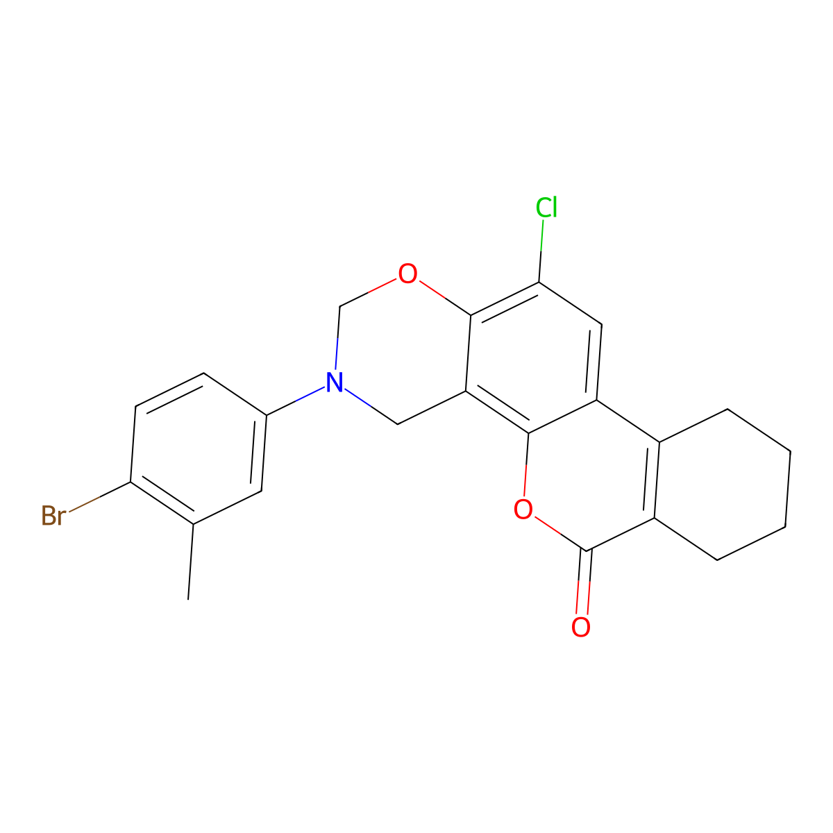 3-(4-bromo-3-methylphenyl)-12-chloro-3,4,7,8,9,10-hexahydro-2H,6H-benzo[3,4]chromeno[8,7-e][1,3]oxazin-6-one molecular structure, CAS 861139-52-8