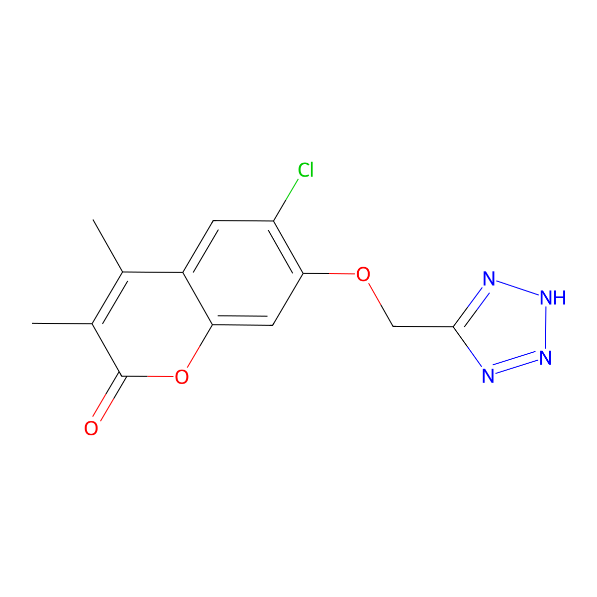 6-chloro-3,4-dimethyl-7-(1H-tetrazol-5-ylmethoxy)-2H-chromen-2-one molecular structure, CAS 861139-56-2