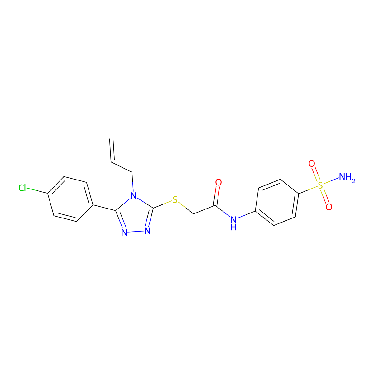 2-{[4-allyl-5-(4-chlorophenyl)-4H-1,2,4-triazol-3-yl]sulfanyl}-N-[4-(aminosulfonyl)phenyl]acetamide molecular structure, CAS 861140-21-8