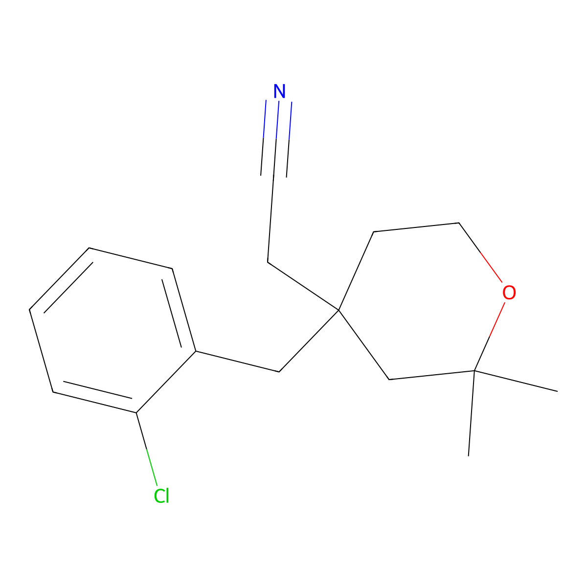 2-[4-[(2-Chlorophenyl)methyl]-2,2-dimethyloxan-4-yl]acetonitrile molecular structure, CAS 861147-19-5