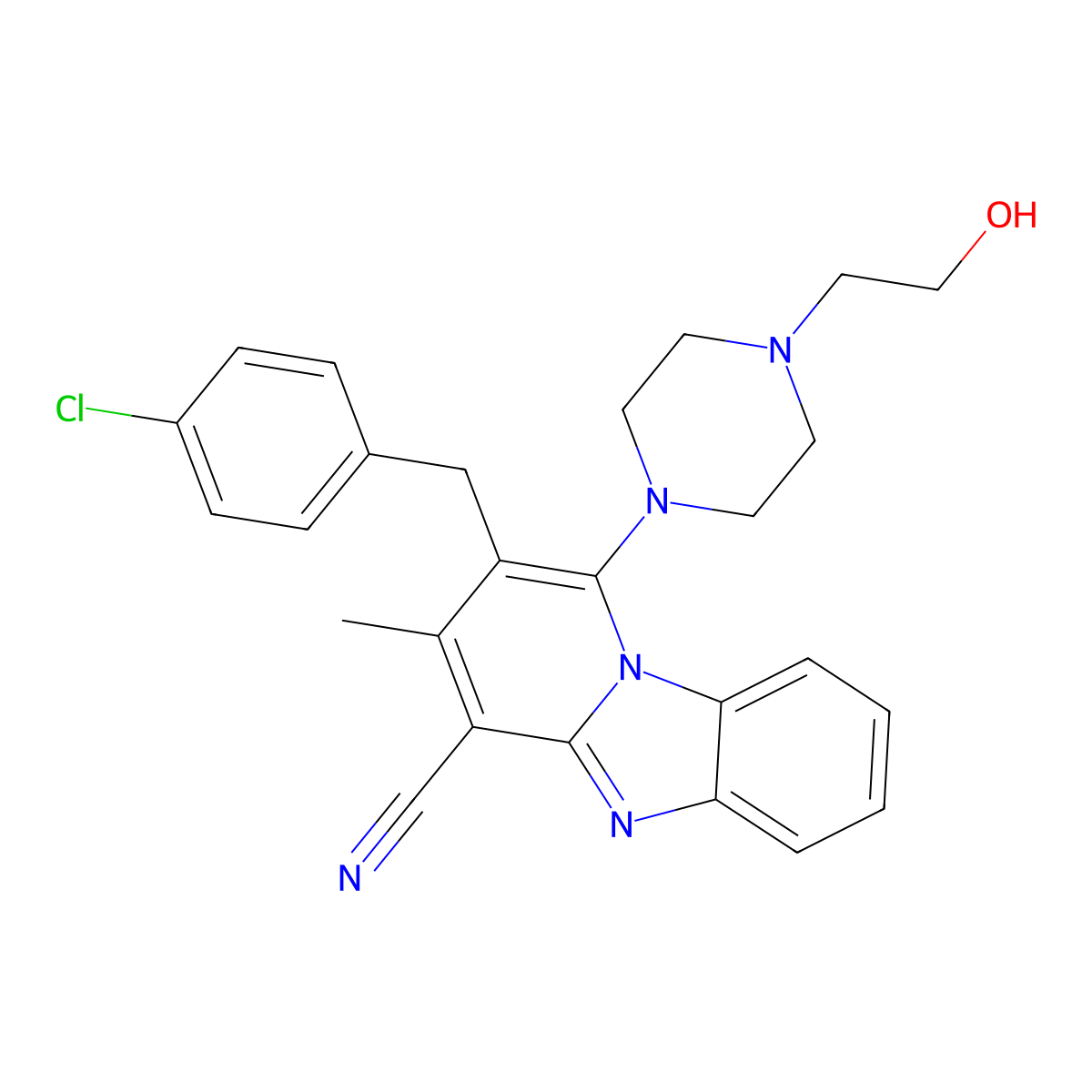 2-(4-Chlorobenzyl)-1-[4-(2-hydroxyethyl)piperazin-1-yl]-3-methylpyrido[1,2-a]benzimidazole-4-carbonitrile molecular structure, CAS 861147-22-0