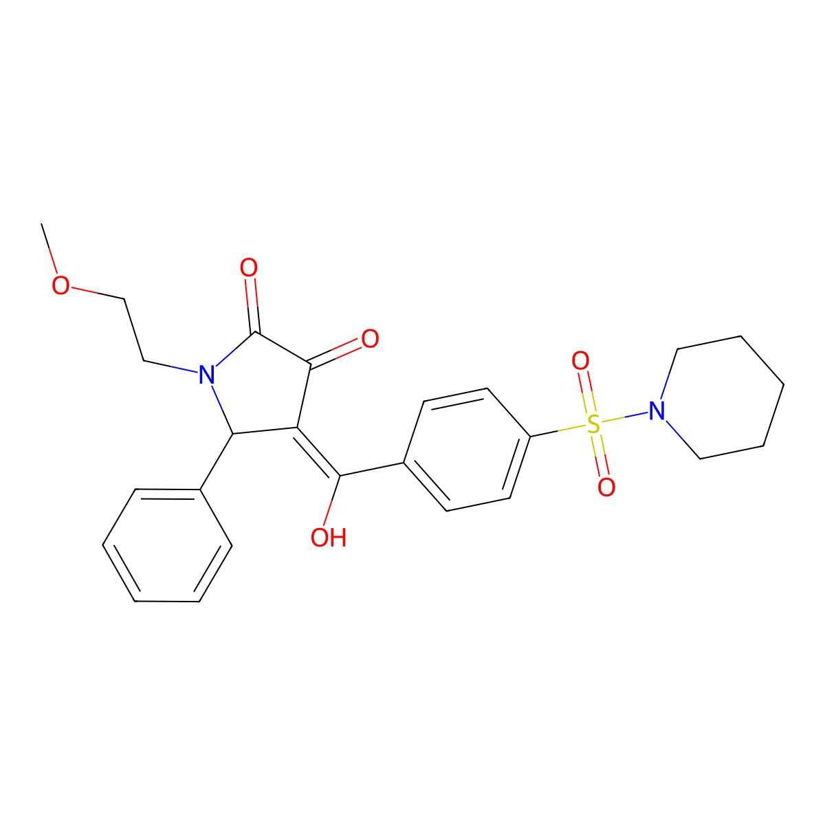 3-hydroxy-1-(2-methoxyethyl)-5-phenyl-4-[4-(piperidine-1-sulfonyl)benzoyl]-2,5-dihydro-1H-pyrrol-2-one molecular structure, CAS 861147-26-4