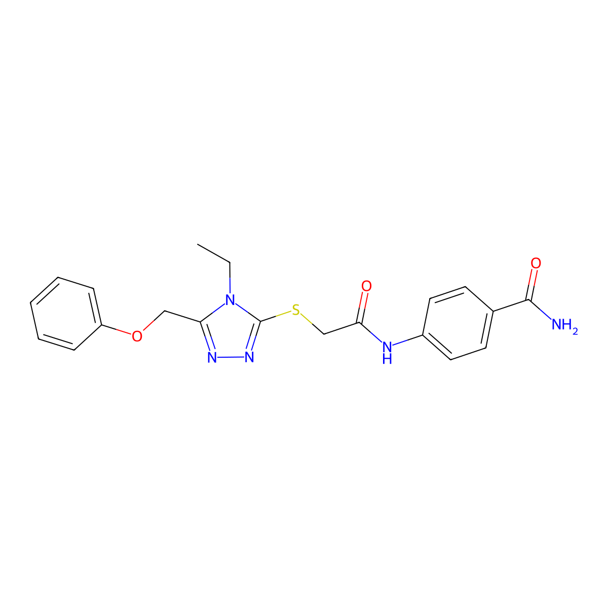 4-{2-[4-Ethyl-5-(phenoxymethyl)-1,2,4-triazol-3-ylthio]acetylamino}benzamide molecular structure, CAS 861147-31-1