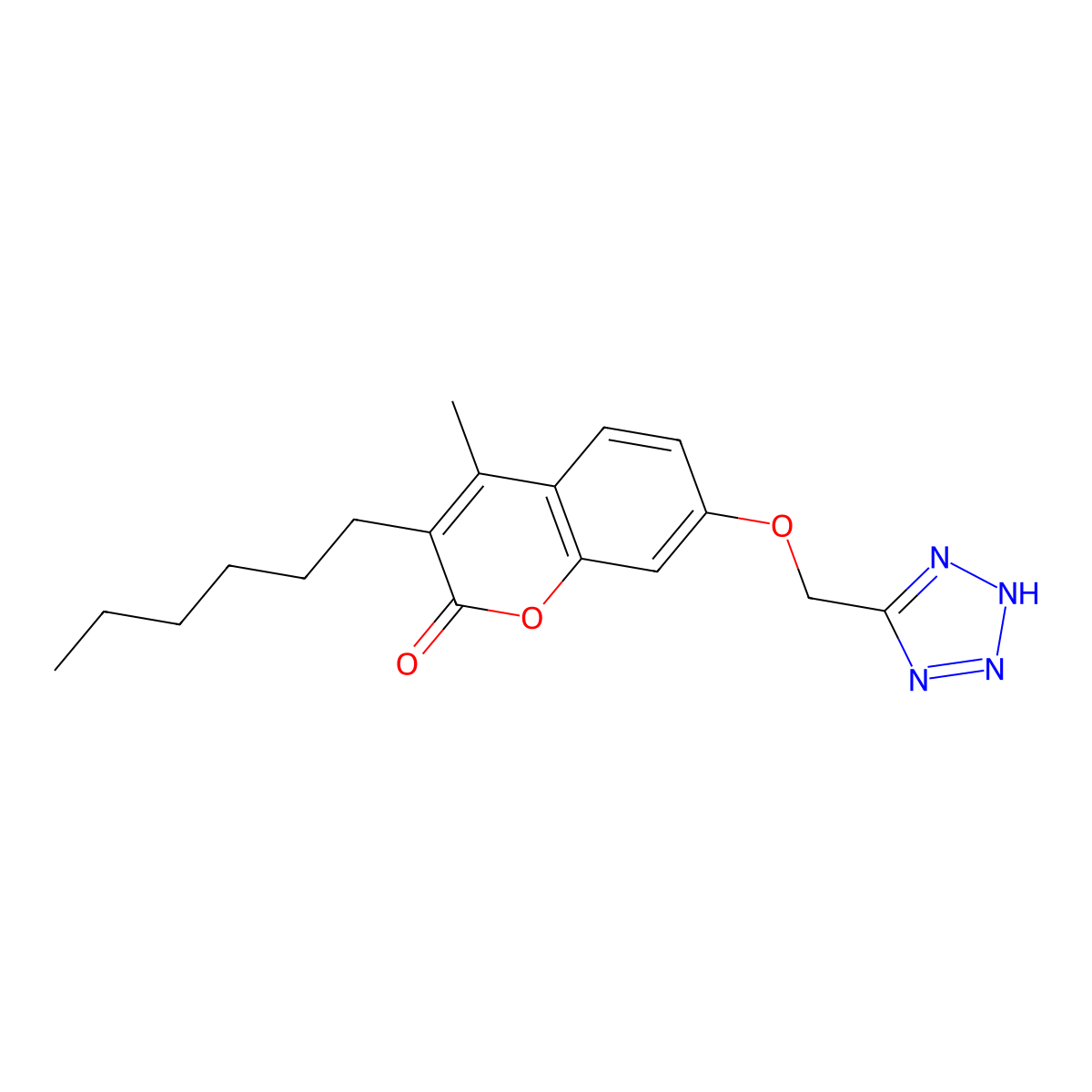 3-hexyl-4-methyl-7-(1H-tetrazol-5-ylmethoxy)-2H-chromen-2-one molecular structure, CAS 861147-66-2