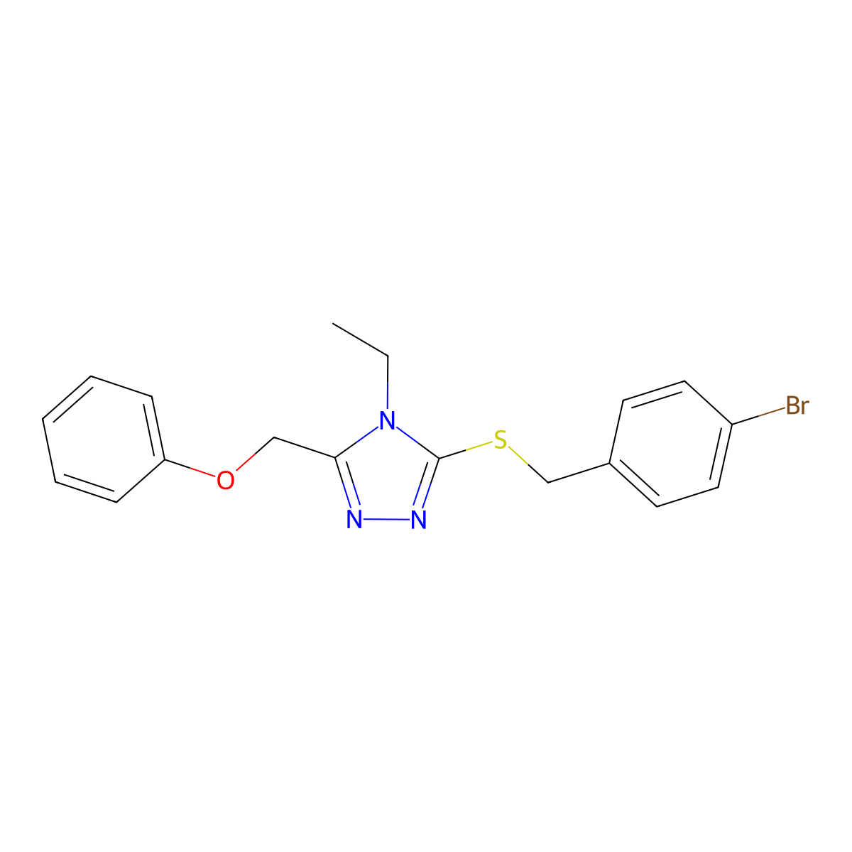 ({5-[(4-Bromophenyl)methylthio]-4-ethyl-1,2,4-triazol-3-yl}methoxy)benzene molecular structure, CAS 861147-90-2