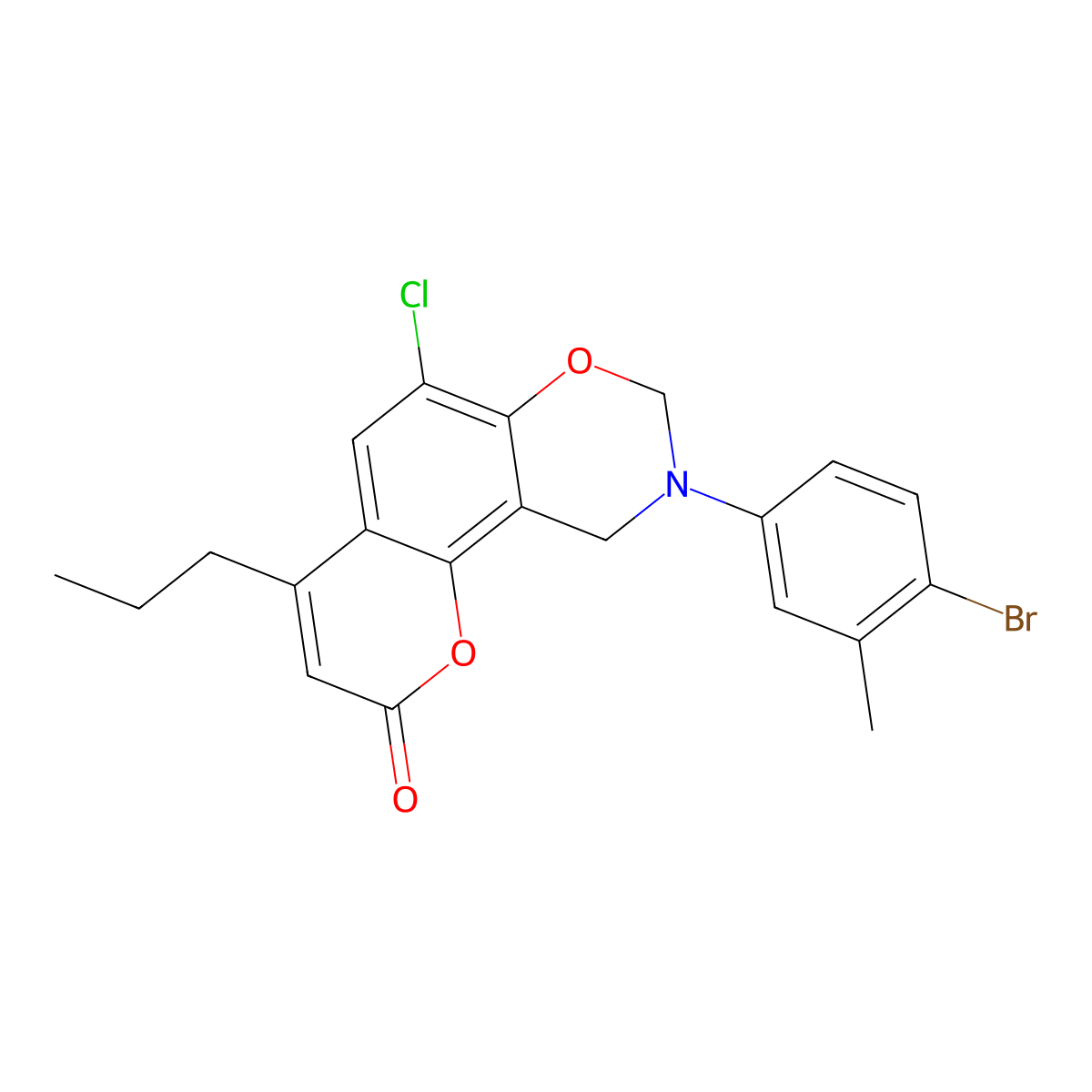 9-(4-bromo-3-methylphenyl)-6-chloro-4-propyl-9,10-dihydro-2H,8H-chromeno[8,7-e][1,3]oxazin-2-one molecular structure, CAS 861148-45-0
