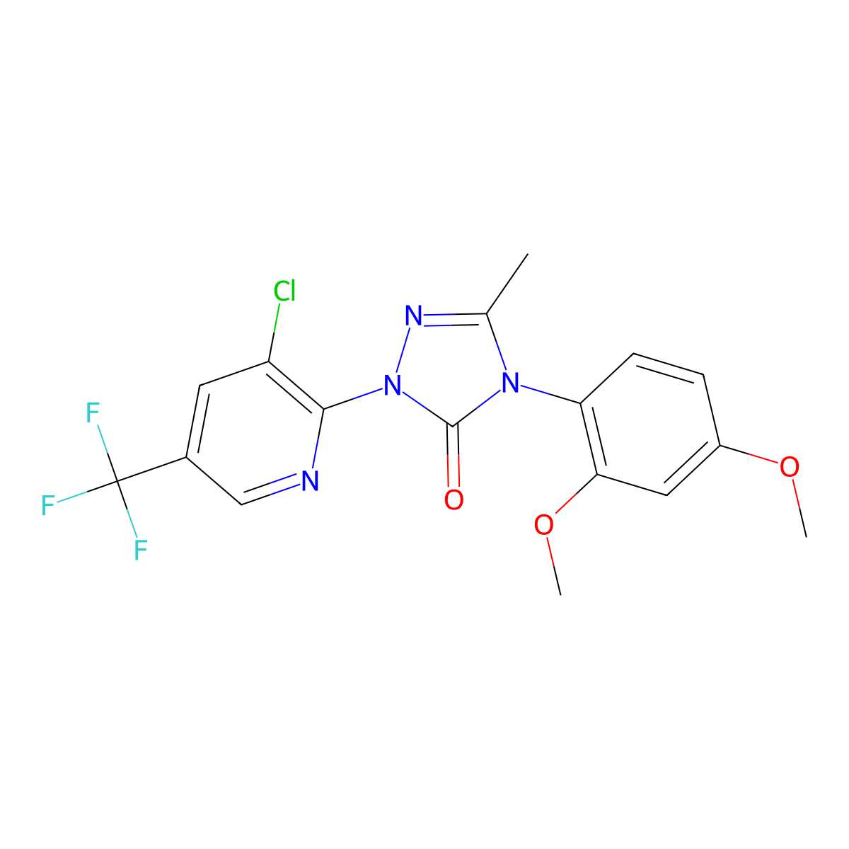 2-[3-Chloro-5-(trifluoromethyl)pyridin-2-yl]-4-(2,4-dimethoxyphenyl)-5-methyl-1,2,4-triazol-3-one molecular structure, CAS 861206-40-8
