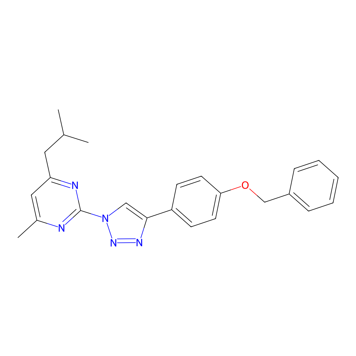 benzyl 4-[1-(4-isobutyl-6-methyl-2-pyrimidinyl)-1H-1,2,3-triazol-4-yl]phenyl ether molecular structure, CAS 861206-50-0