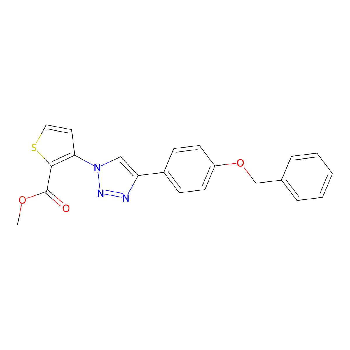 methyl 3-{4-[4-(benzyloxy)phenyl]-1H-1,2,3-triazol-1-yl}-2-thiophenecarboxylate molecular structure, CAS 861206-53-3