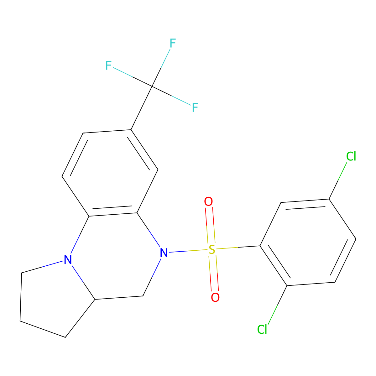 5-[(2,5-Dichlorophenyl)sulfonyl]-7-(trifluoromethyl)-1,2,3,3a,4,5-hexahydropyrrolo[1,2-a]quinoxaline molecular structure, CAS 861206-83-9