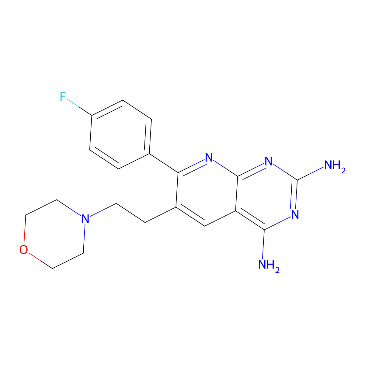 7-(4-Fluorophenyl)-6-(2-morpholinoethyl)pyrido[2,3-d]pyrimidine-2,4-diamine molecular structure, CAS 861207-05-8