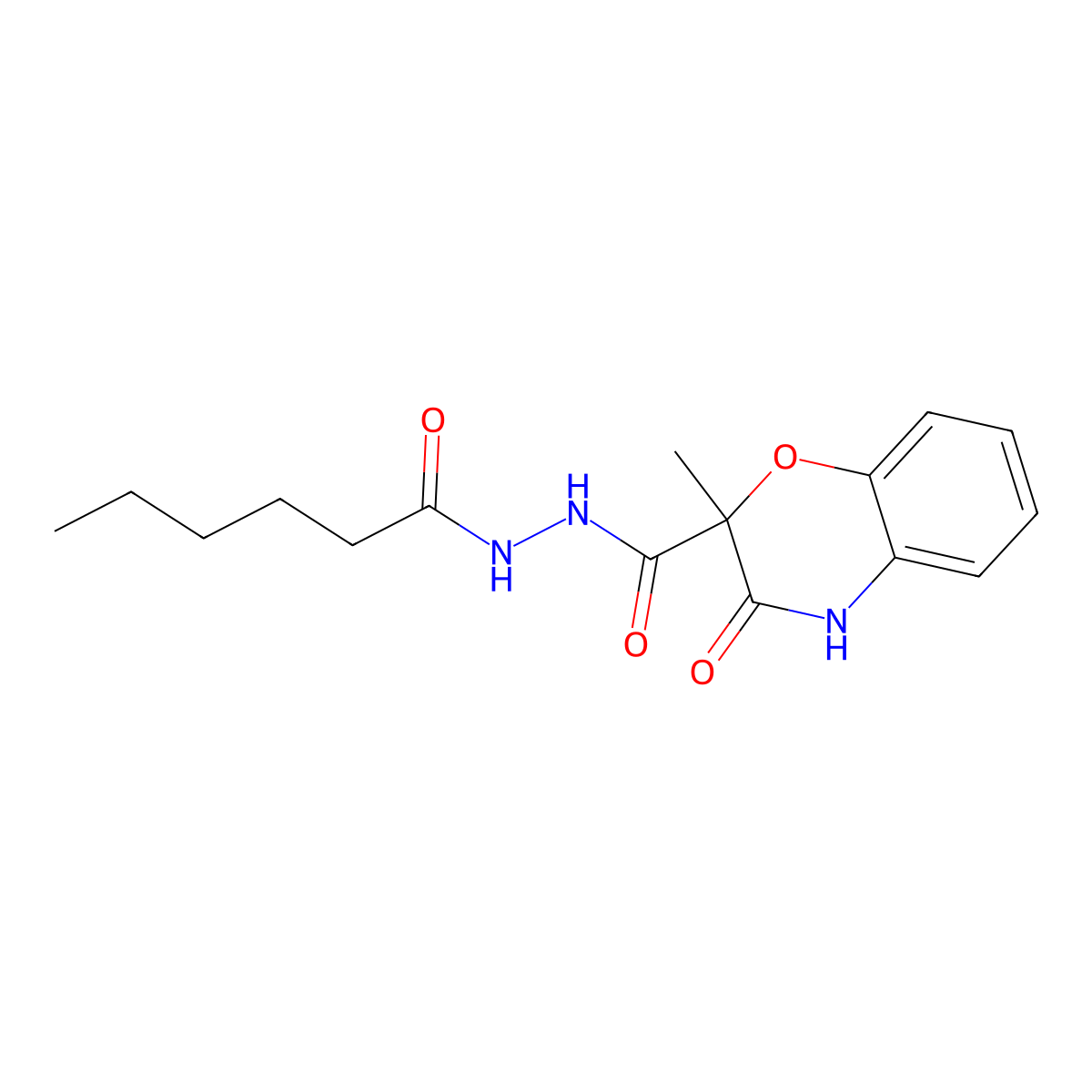 N'-hexanoyl-2-methyl-3-oxo-3,4-dihydro-2H-1,4-benzoxazine-2-carbohydrazide molecular structure, CAS 861207-10-5