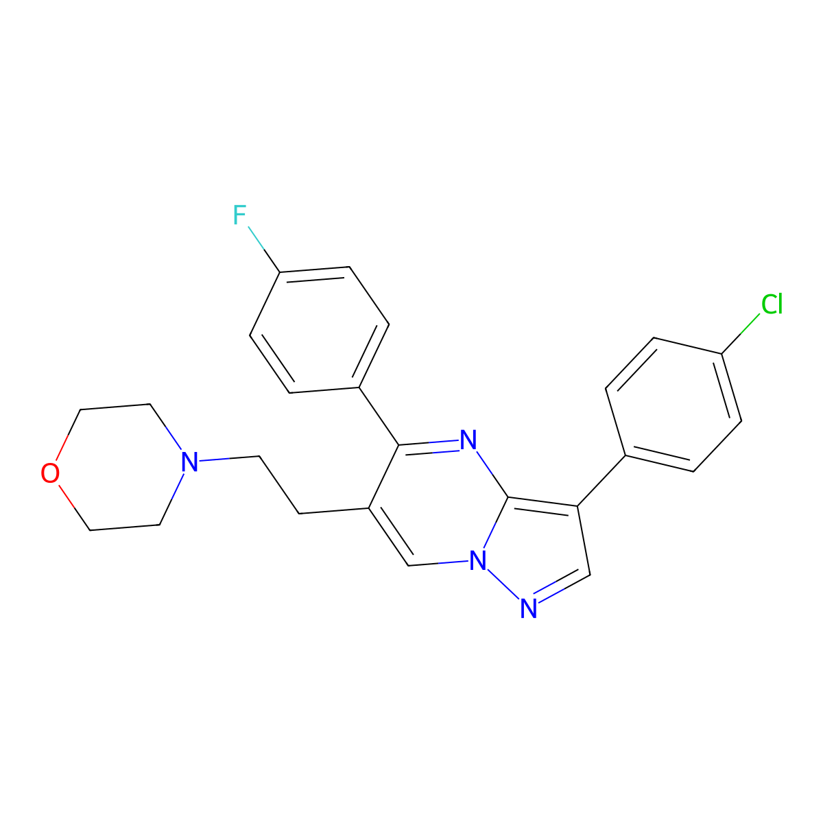 3-(4-Chlorophenyl)-5-(4-fluorophenyl)-6-(2-morpholinoethyl)pyrazolo[1,5-a]pyrimidine molecular structure, CAS 861207-12-7