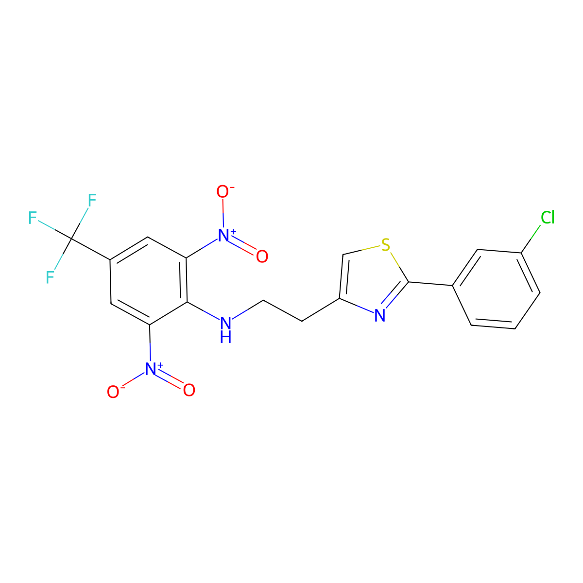 N-{2-[2-(3-chlorophenyl)-1,3-thiazol-4-yl]ethyl}-2,6-dinitro-4-(trifluoromethyl)aniline molecular structure, CAS 861207-13-8