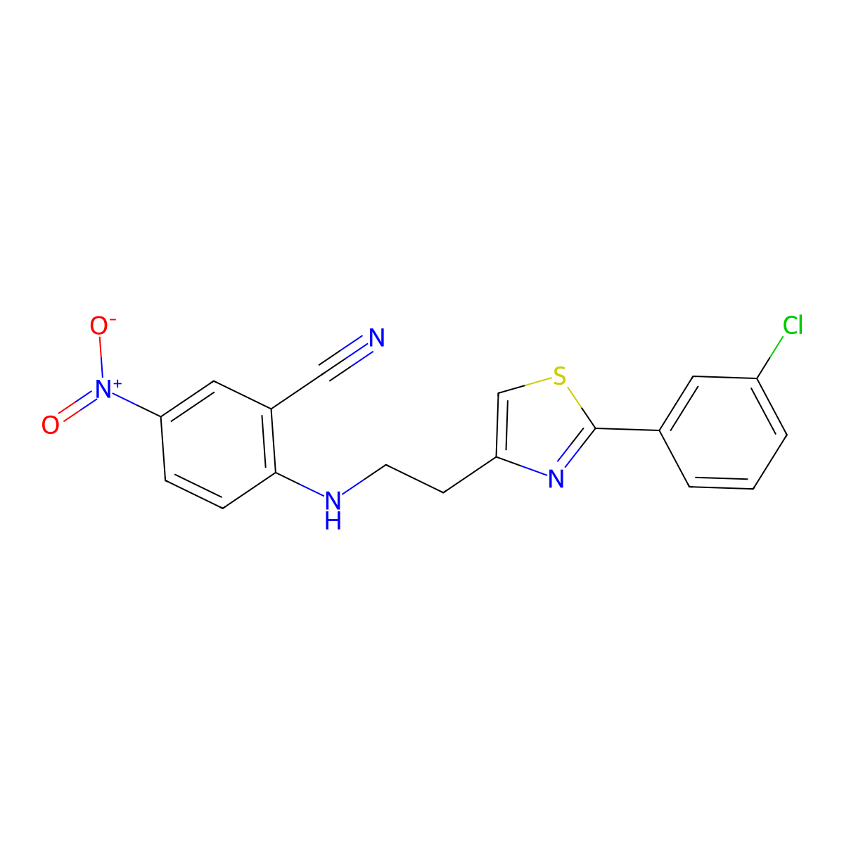 2-({2-[2-(3-Chlorophenyl)-1,3-thiazol-4-yl]ethyl}amino)-5-nitrobenzenecarbonitrile molecular structure, CAS 861207-14-9