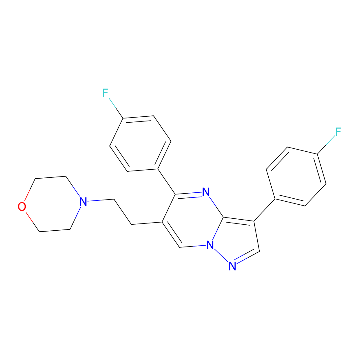 3,5-Bis(4-fluorophenyl)-6-(2-morpholinoethyl)pyrazolo[1,5-a]pyrimidine molecular structure, CAS 861207-16-1