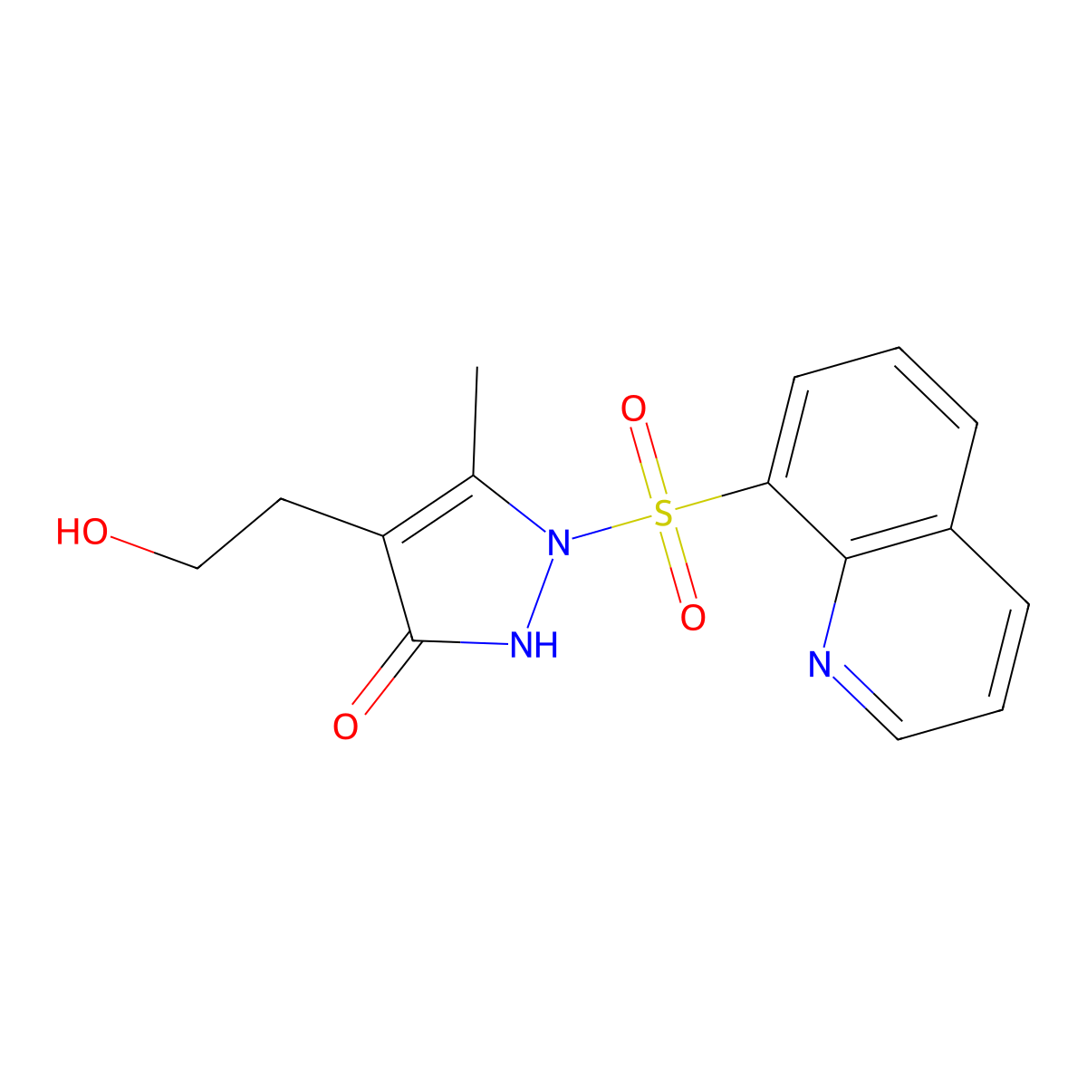 4-(2-hydroxyethyl)-5-methyl-1-(8-quinolinylsulfonyl)-1,2-dihydro-3H-pyrazol-3-one molecular structure, CAS 861207-35-4
