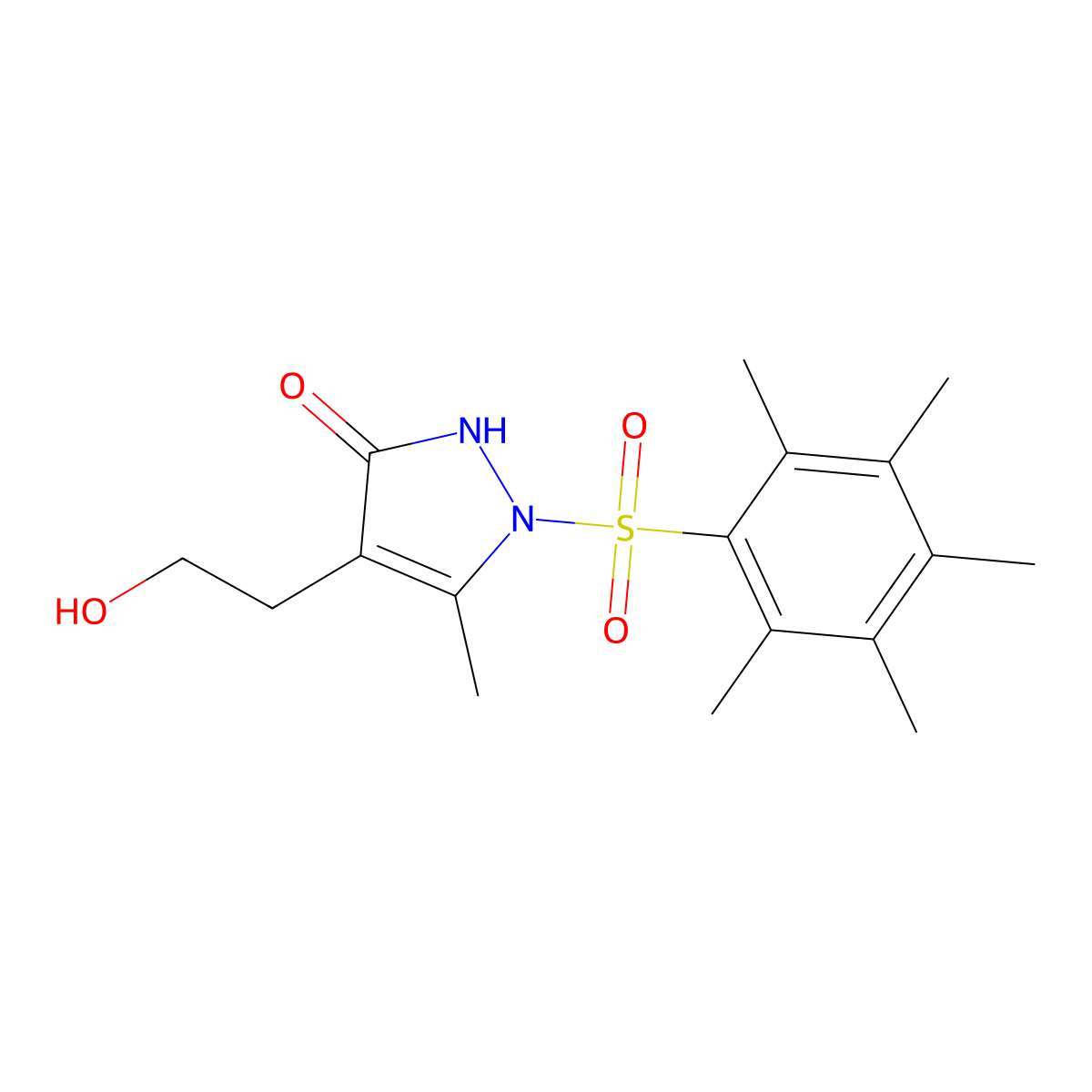 4-(2-hydroxyethyl)-5-methyl-1-[(2,3,4,5,6-pentamethylphenyl)sulfonyl]-1,2-dihydro-3H-pyrazol-3-one molecular structure, CAS 861207-39-8