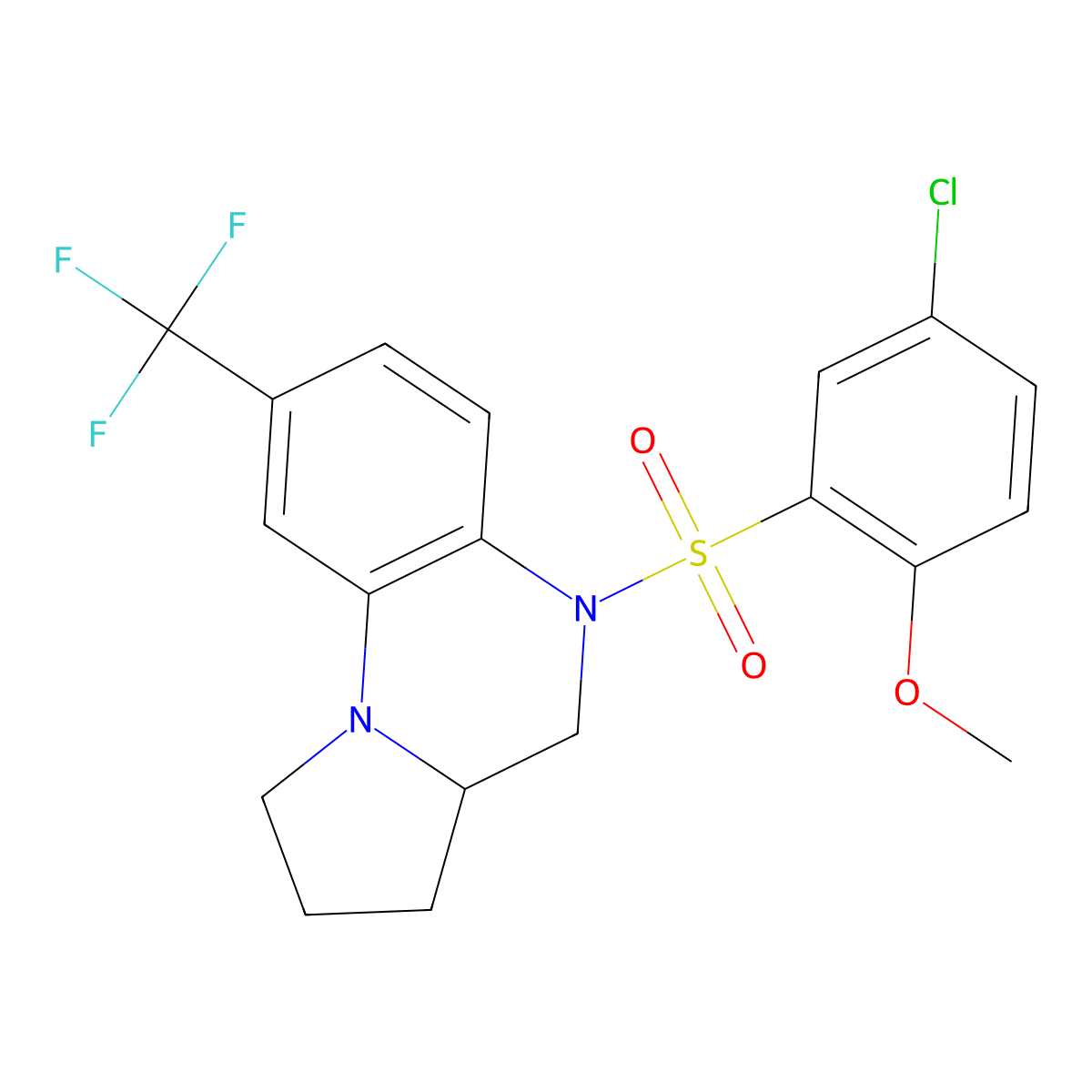 4-chloro-2-{[8-(trifluoromethyl)-2,3,3a,4-tetrahydropyrrolo[1,2-a]quinoxalin-5(1H)-yl]sulfonyl}phenyl methyl ether molecular structure, CAS 861207-45-6