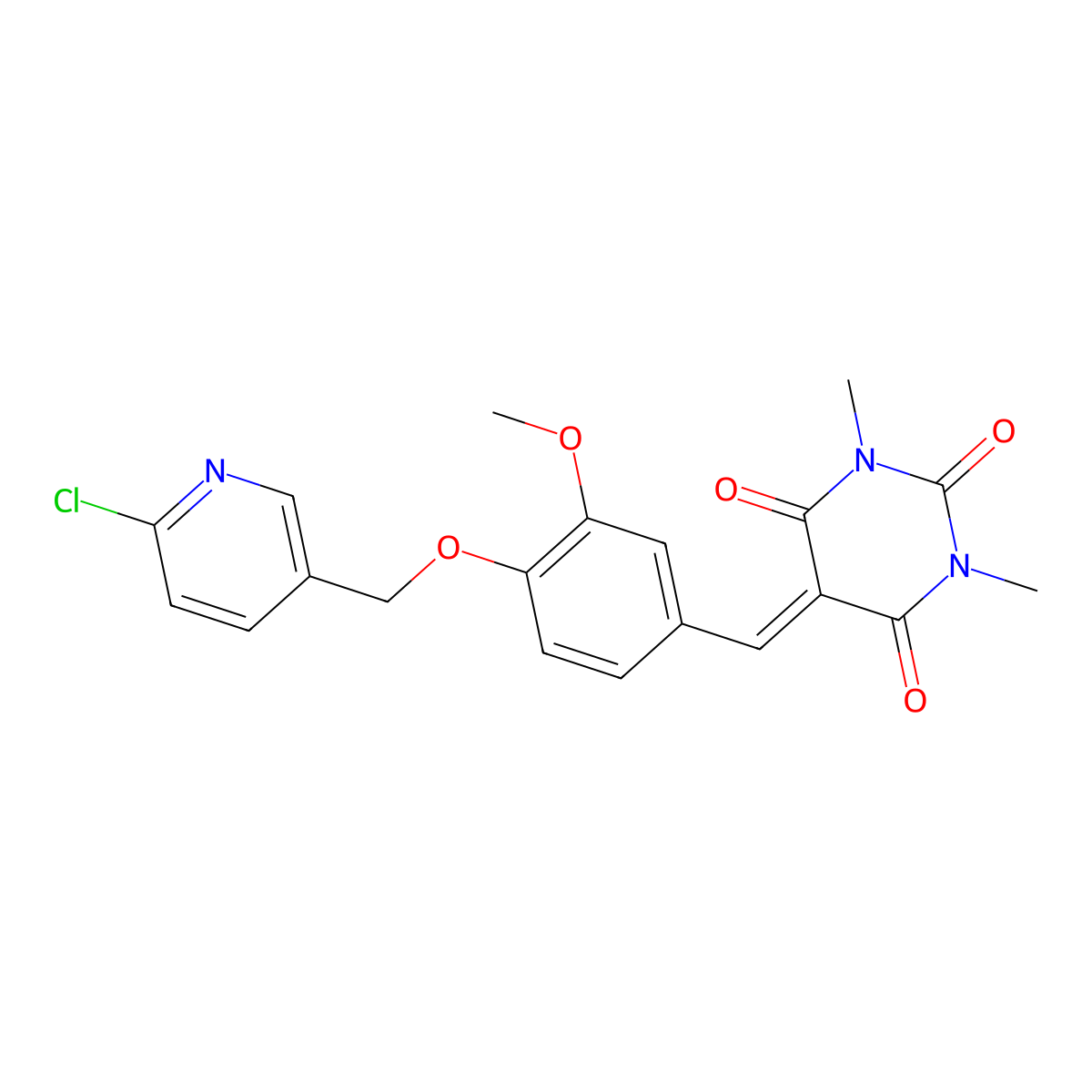 5-({4-[(6-chloro-3-pyridinyl)methoxy]-3-methoxyphenyl}methylene)-1,3-dimethyl-2,4,6(1H,3H,5H)-pyrimidinetrione molecular structure, CAS 861207-63-8