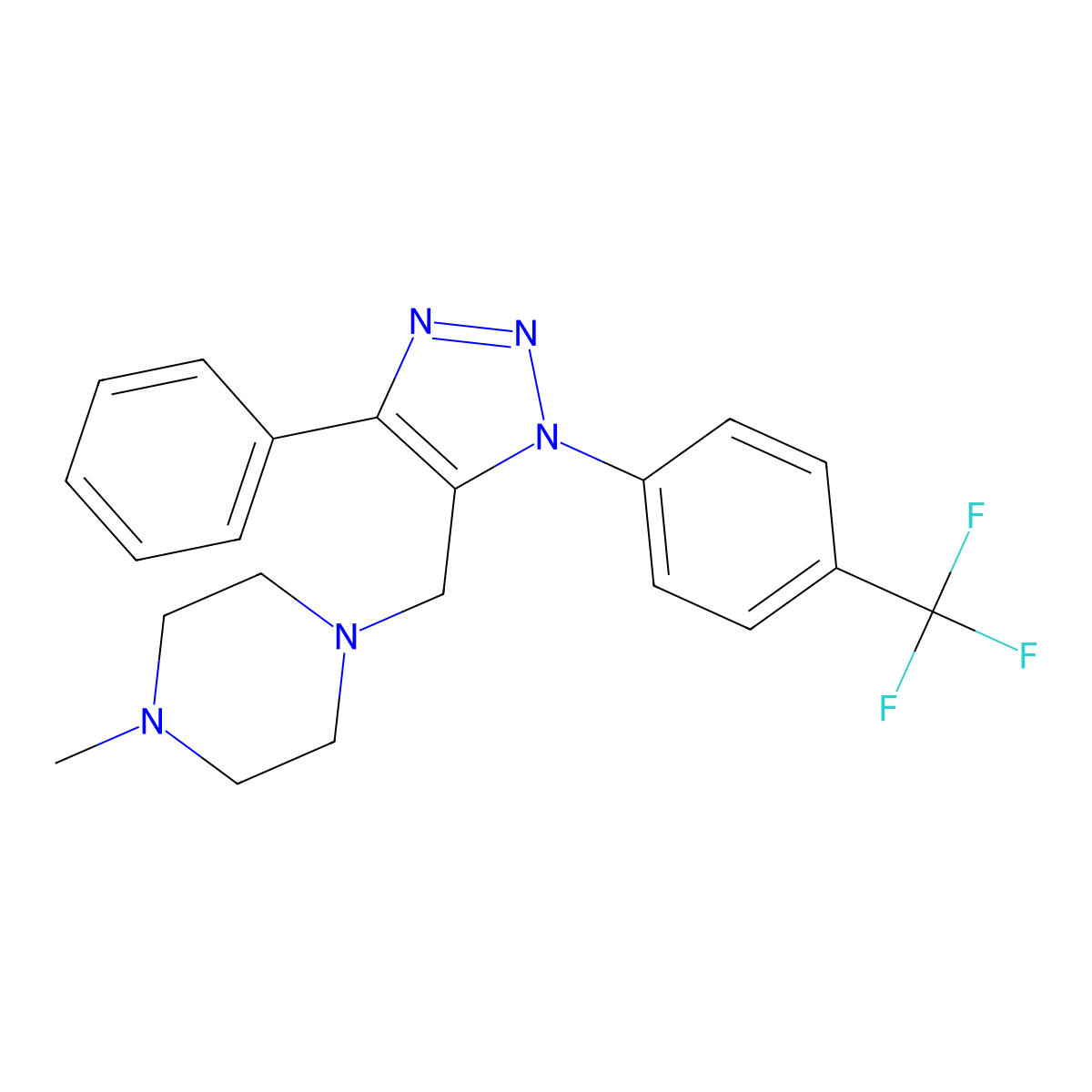 1-methyl-4-({4-phenyl-1-[4-(trifluoromethyl)phenyl]-1H-1,2,3-triazol-5-yl}methyl)piperazine molecular structure, CAS 861207-66-1