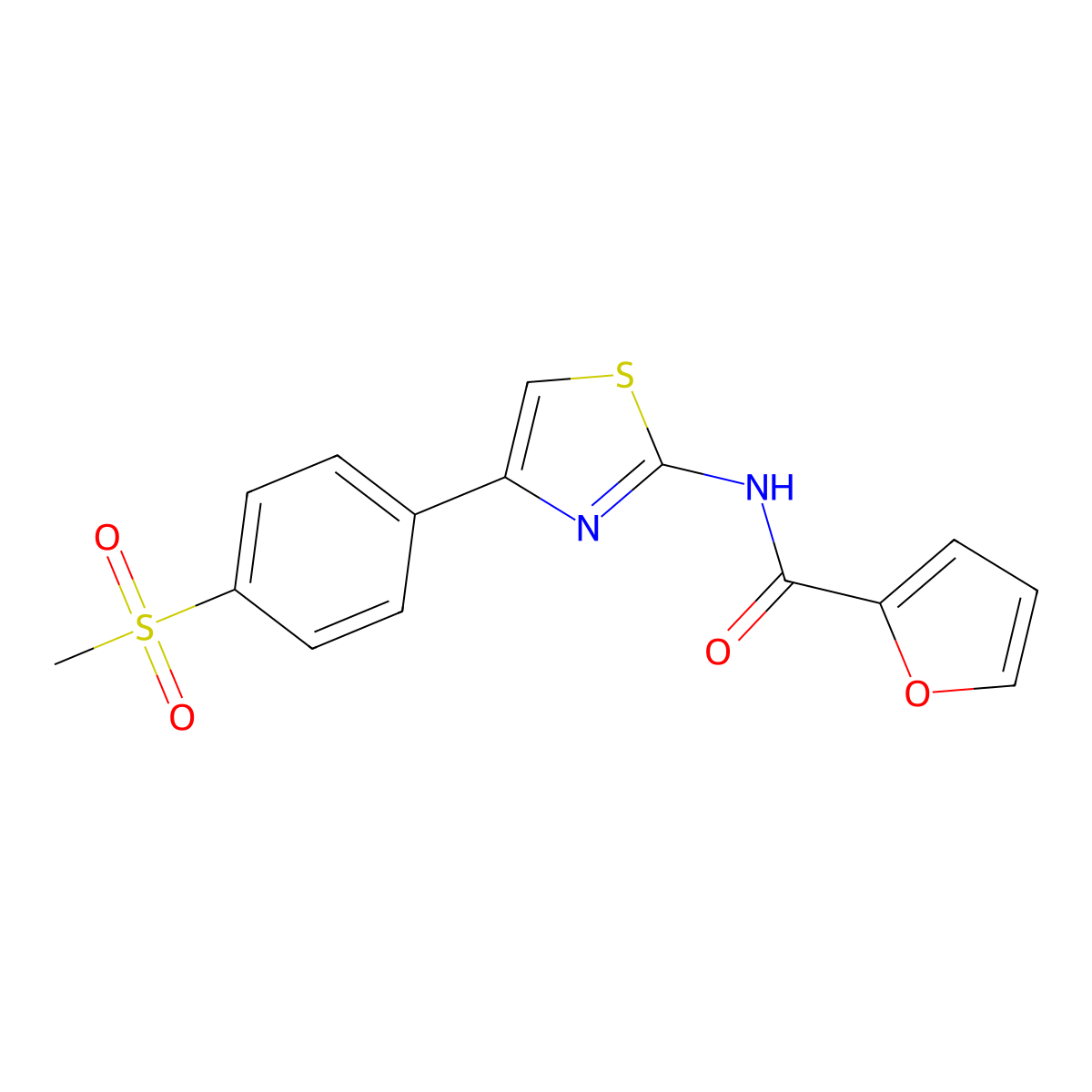 N-{4-[4-(methylsulfonyl)phenyl]-1,3-thiazol-2-yl}-2-furamide molecular structure, CAS 861208-03-9