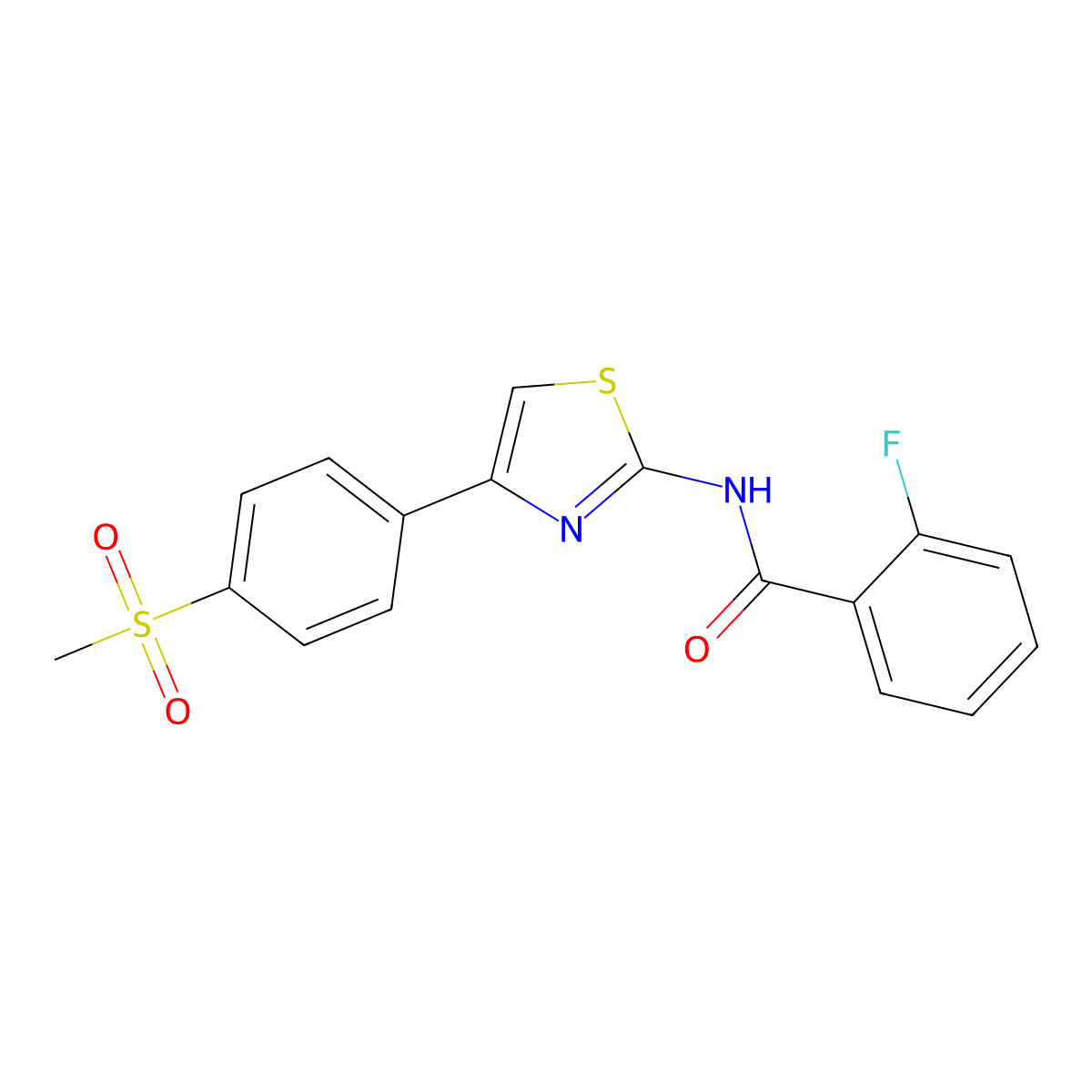 2-fluoro-N-[4-(4-methylsulfonylphenyl)-1,3-thiazol-2-yl]benzamide molecular structure, CAS 861208-04-0
