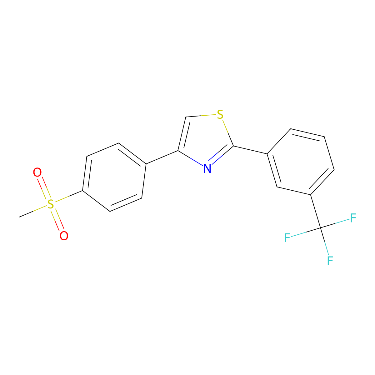Methyl 4-{2-[3-(trifluoromethyl)phenyl]-1,3-thiazol-4-yl}phenyl sulfone molecular structure, CAS 861208-08-4