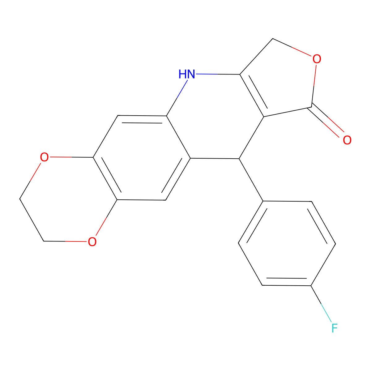 10-(4-fluorophenyl)-2,3,7,10-tetrahydro[1,4]dioxino[2,3-g]furo[3,4-b]quinolin-9(6H)-one molecular structure, CAS 861208-10-8