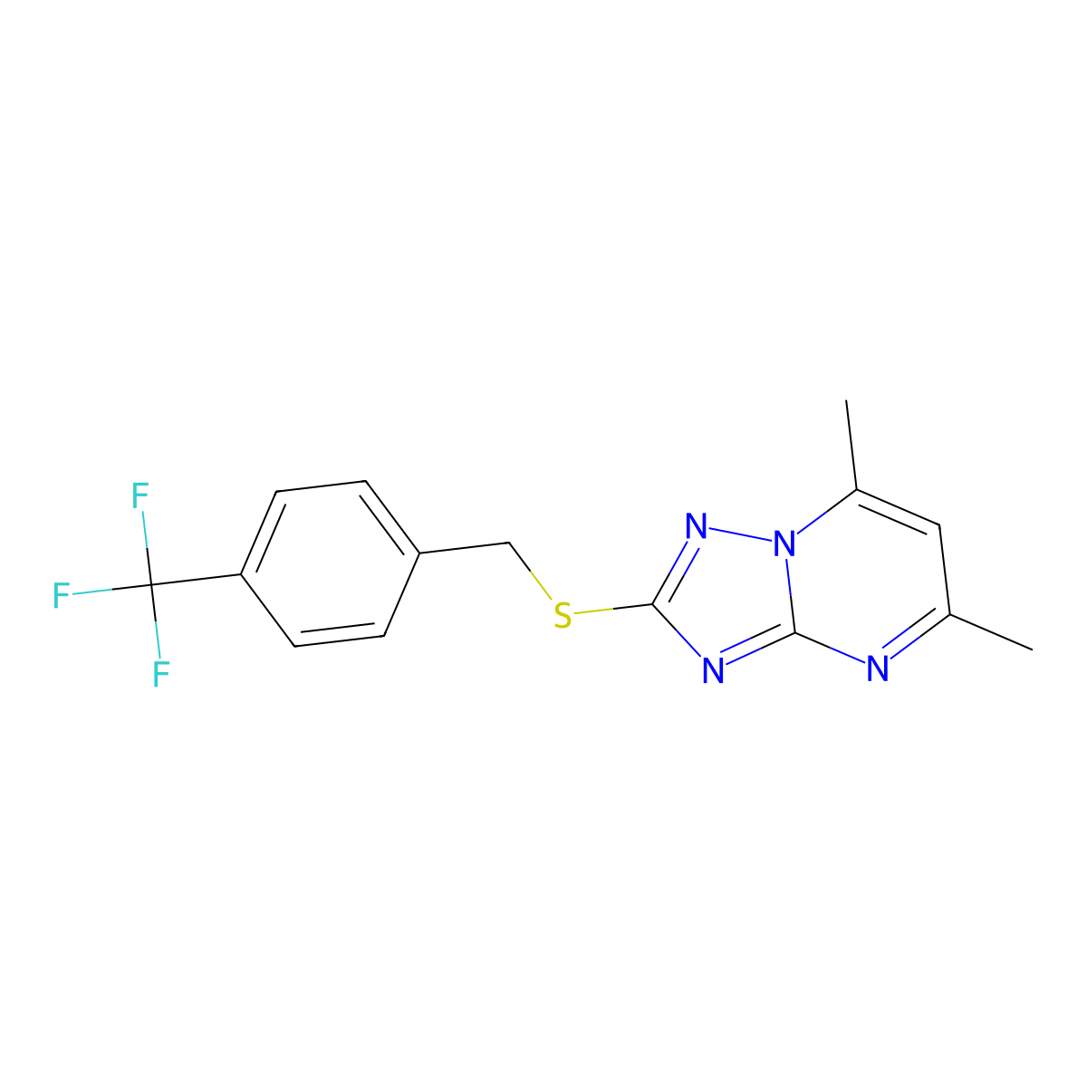 5,7-Dimethyl-2-{[4-(trifluoromethyl)benzyl]sulfanyl}[1,2,4]triazolo[1,5-a]pyrimidine molecular structure, CAS 861208-13-1