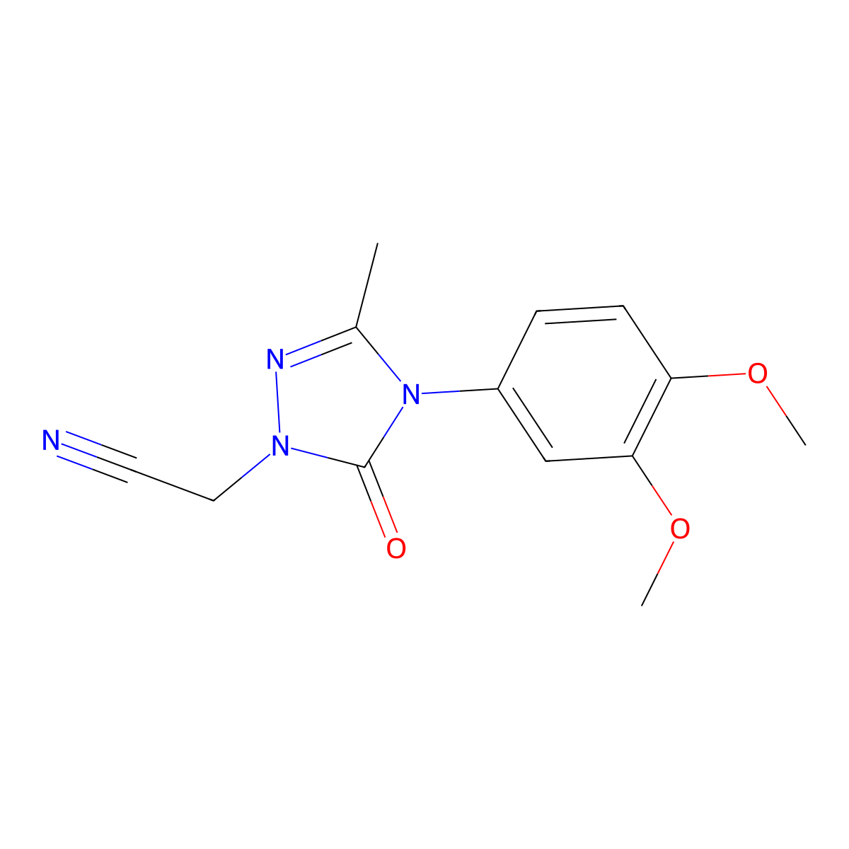 2-[4-(3,4-dimethoxyphenyl)-3-methyl-5-oxo-4,5-dihydro-1H-1,2,4-triazol-1-yl]acetonitrile molecular structure, CAS 861208-14-2
