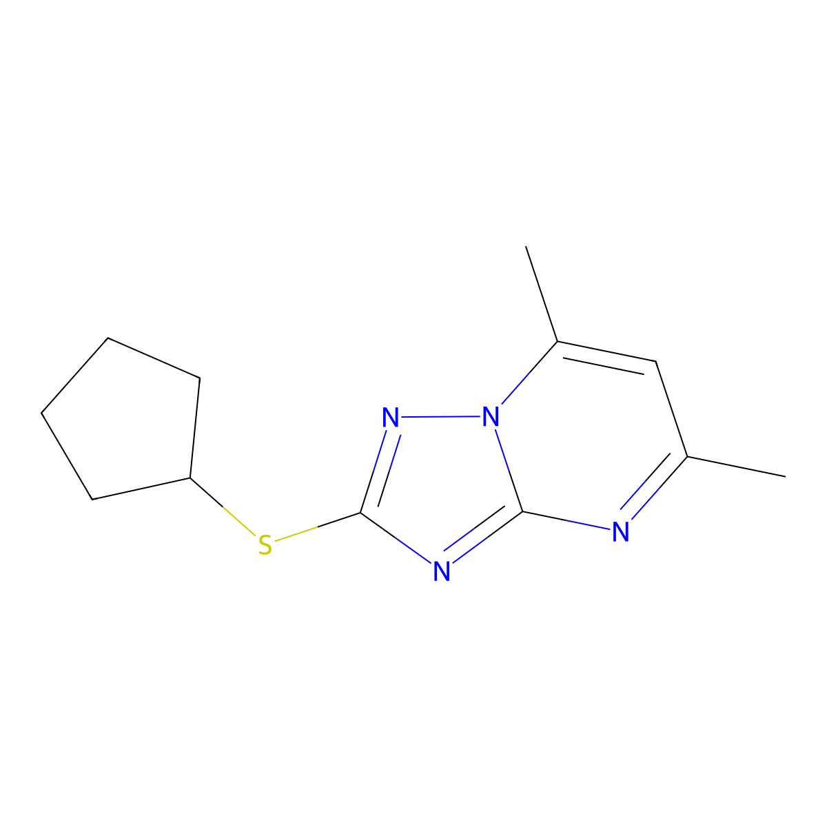 2-(Cyclopentylsulfanyl)-5,7-dimethyl[1,2,4]triazolo[1,5-a]pyrimidine molecular structure, CAS 861208-15-3