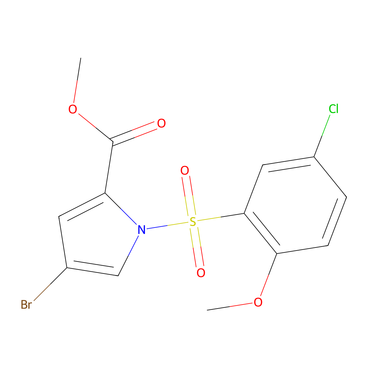 methyl 4-bromo-1-[(5-chloro-2-methoxyphenyl)sulfonyl]-1H-pyrrole-2-carboxylate molecular structure, CAS 861208-19-7