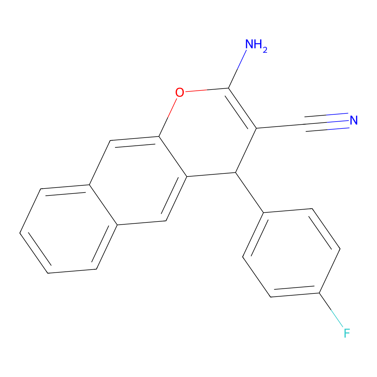 2-amino-4-(4-fluorophenyl)-4H-benzo[g]chromene-3-carbonitrile molecular structure, CAS 861208-25-5