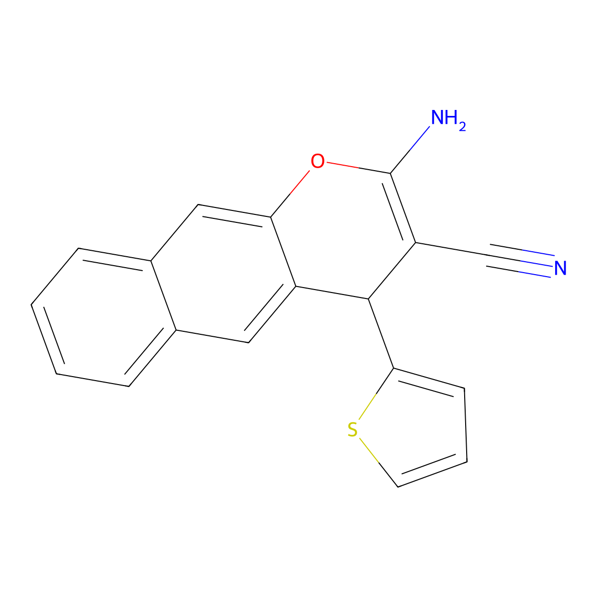 2-amino-4-(2-thienyl)-4H-benzo[g]chromene-3-carbonitrile molecular structure, CAS 861208-26-6