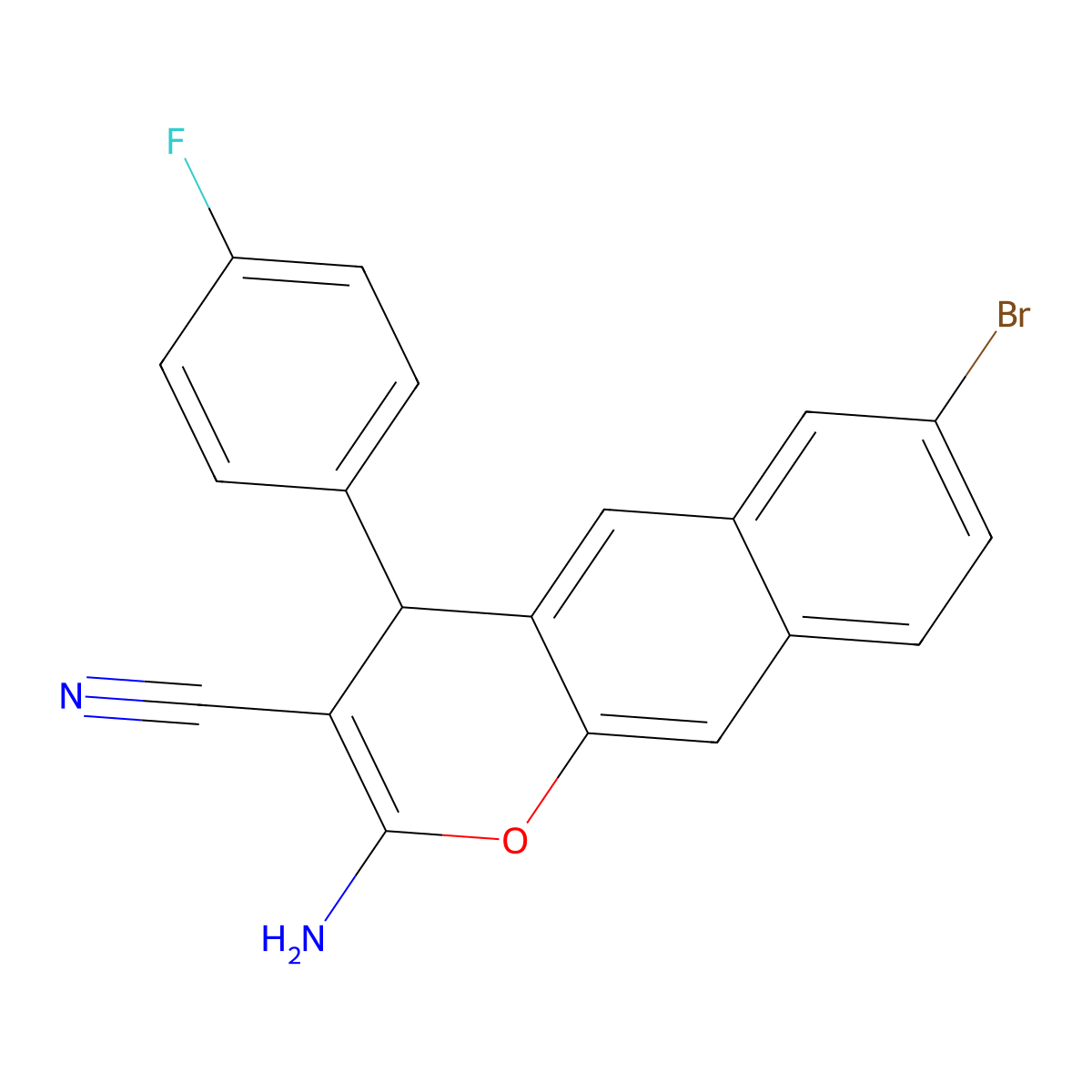 2-amino-7-bromo-4-(4-fluorophenyl)-4H-benzo[g]chromene-3-carbonitrile molecular structure, CAS 861208-27-7