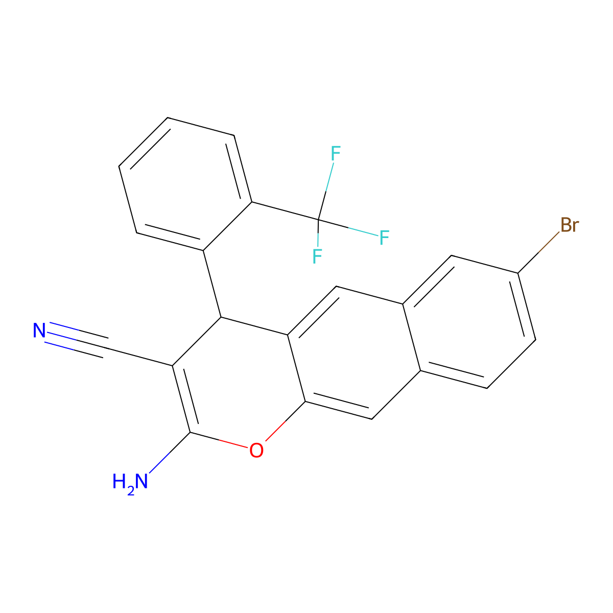 2-amino-7-bromo-4-[2-(trifluoromethyl)phenyl]-4H-benzo[g]chromene-3-carbonitrile molecular structure, CAS 861208-31-3
