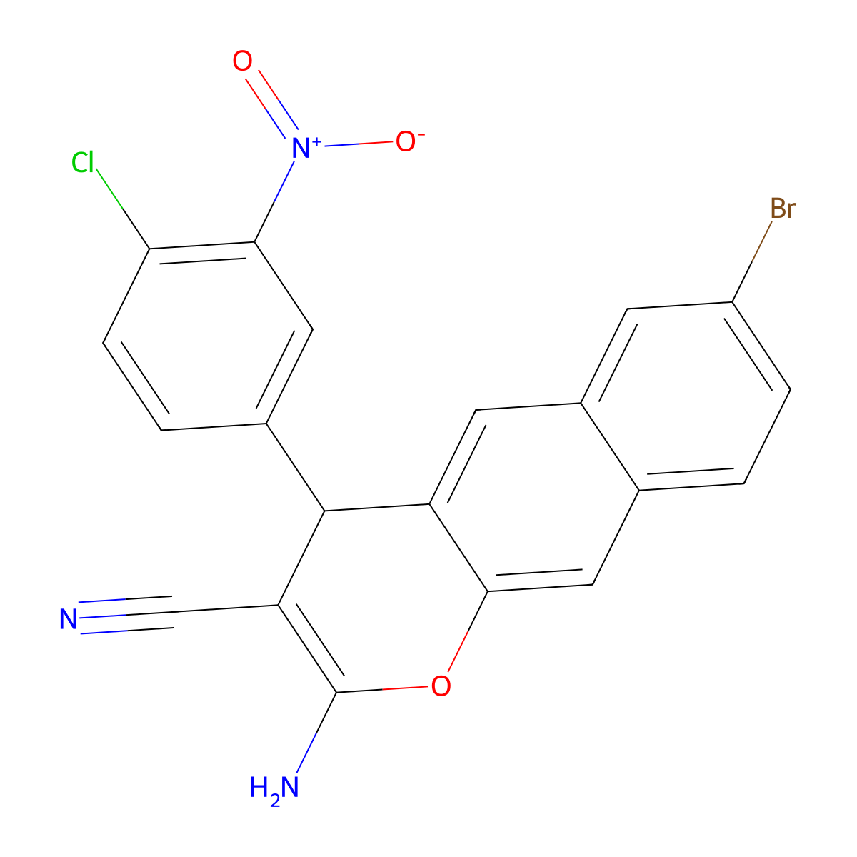 2-amino-7-bromo-4-(4-chloro-3-nitrophenyl)-4H-benzo[g]chromene-3-carbonitrile molecular structure, CAS 861208-32-4