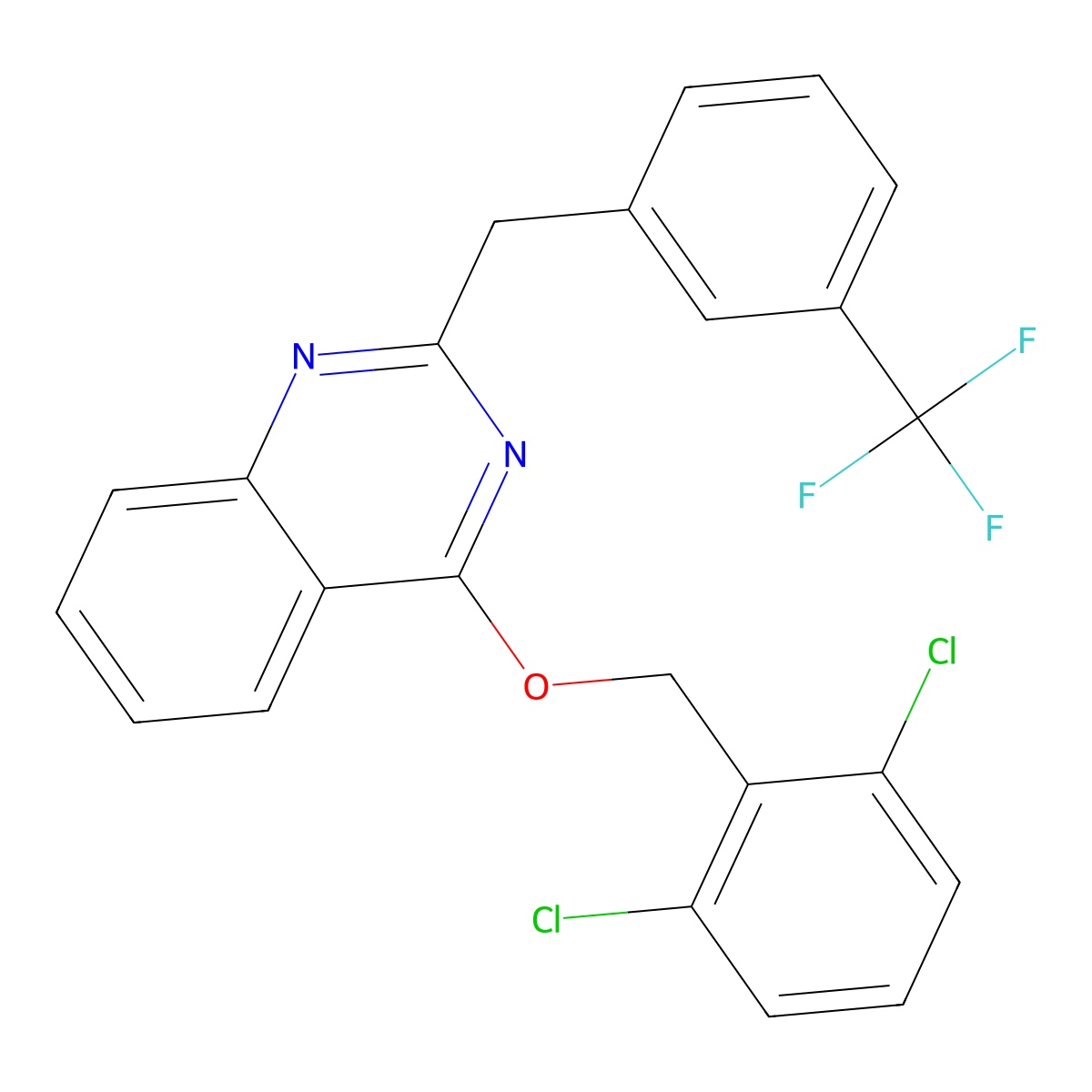 2,6-Dichlorobenzyl 2-[3-(trifluoromethyl)benzyl]-4-quinazolinyl ether molecular structure, CAS 861208-35-7