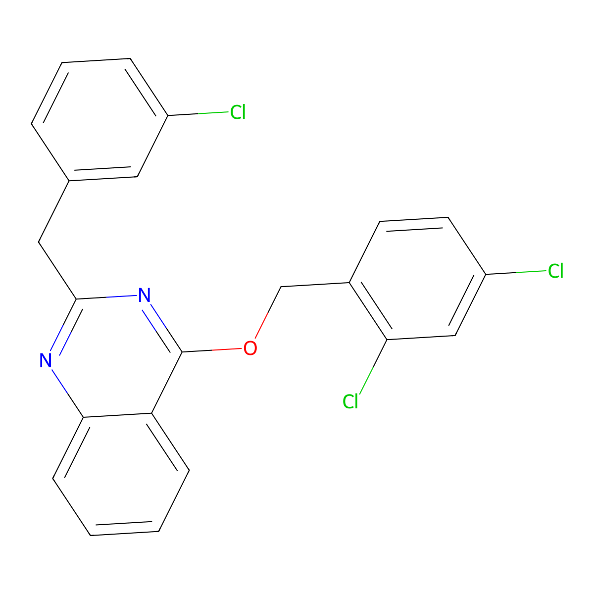 2-[(3-Chlorophenyl)methyl]-4-[(2,4-dichlorophenyl)methoxy]quinazoline molecular structure, CAS 861208-37-9
