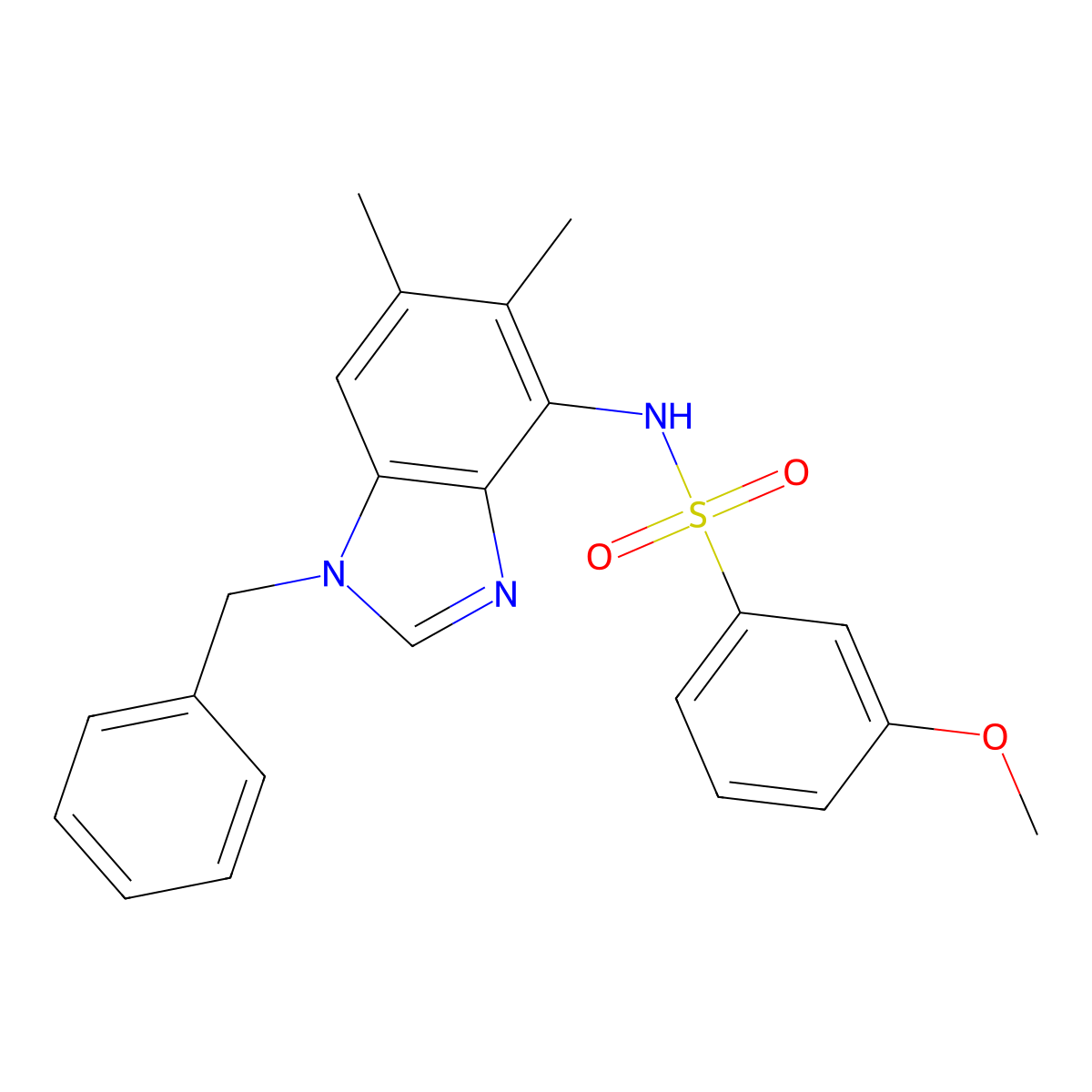N-(1-benzyl-5,6-dimethyl-1H-1,3-benzimidazol-4-yl)-3-methoxybenzenesulfonamide molecular structure, CAS 861208-43-7