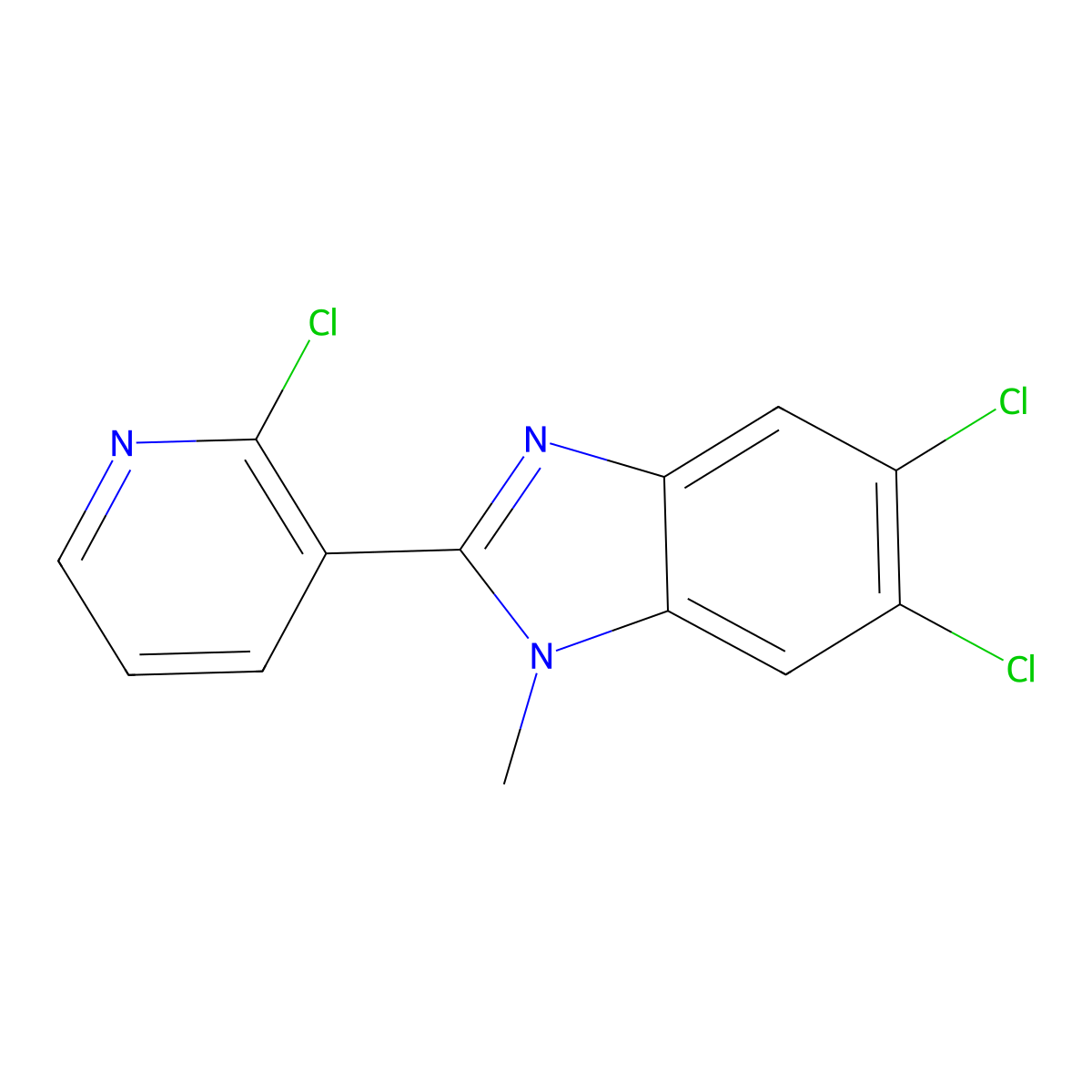 5,6-dichloro-2-(2-chloro-3-pyridinyl)-1-methyl-1H-1,3-benzimidazole molecular structure, CAS 861208-45-9