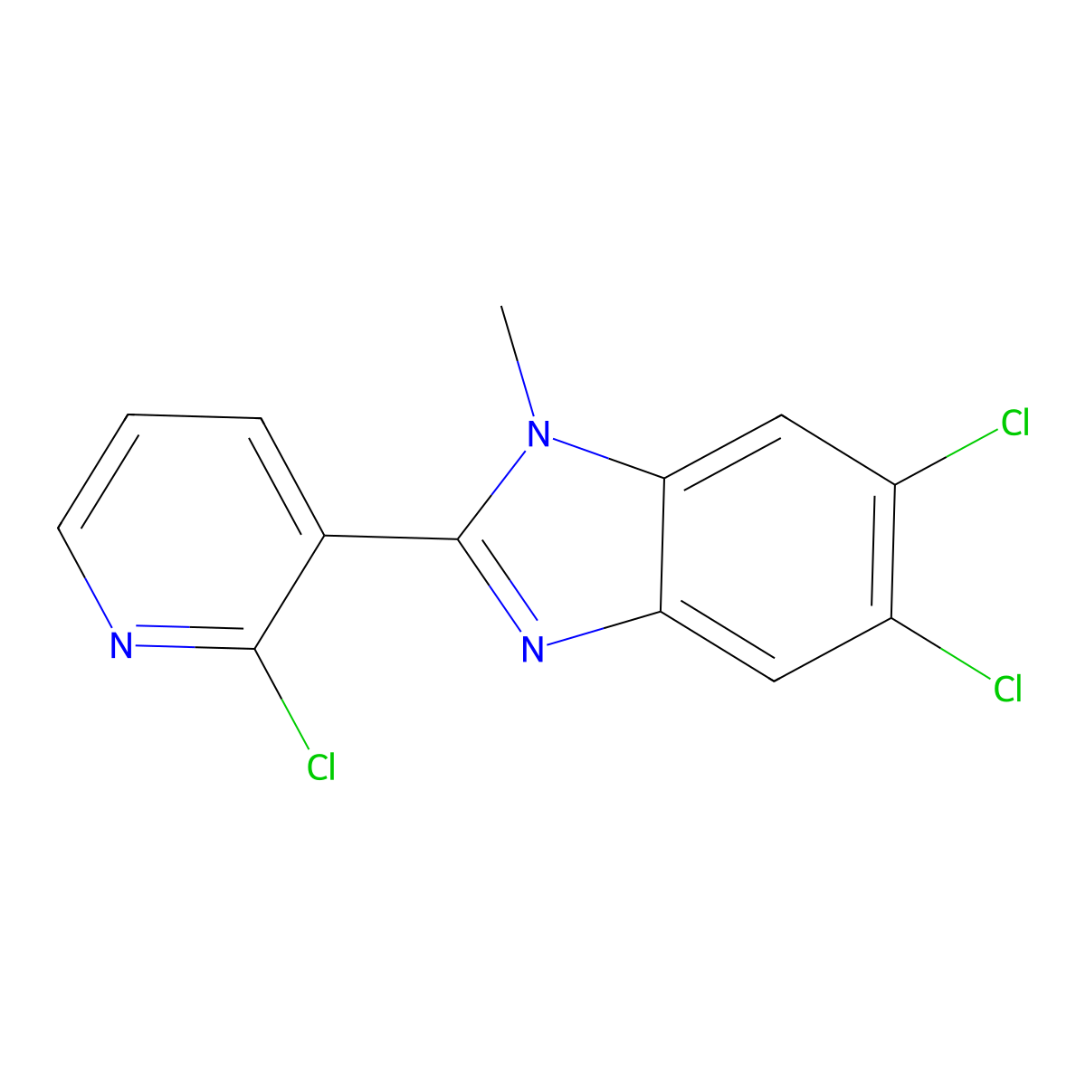 5,6-dichloro-2-(2-chloro-3-pyridinyl)-1-methyl-1H-1,3-benzimidazole molecular structure, CAS 861208-45-9