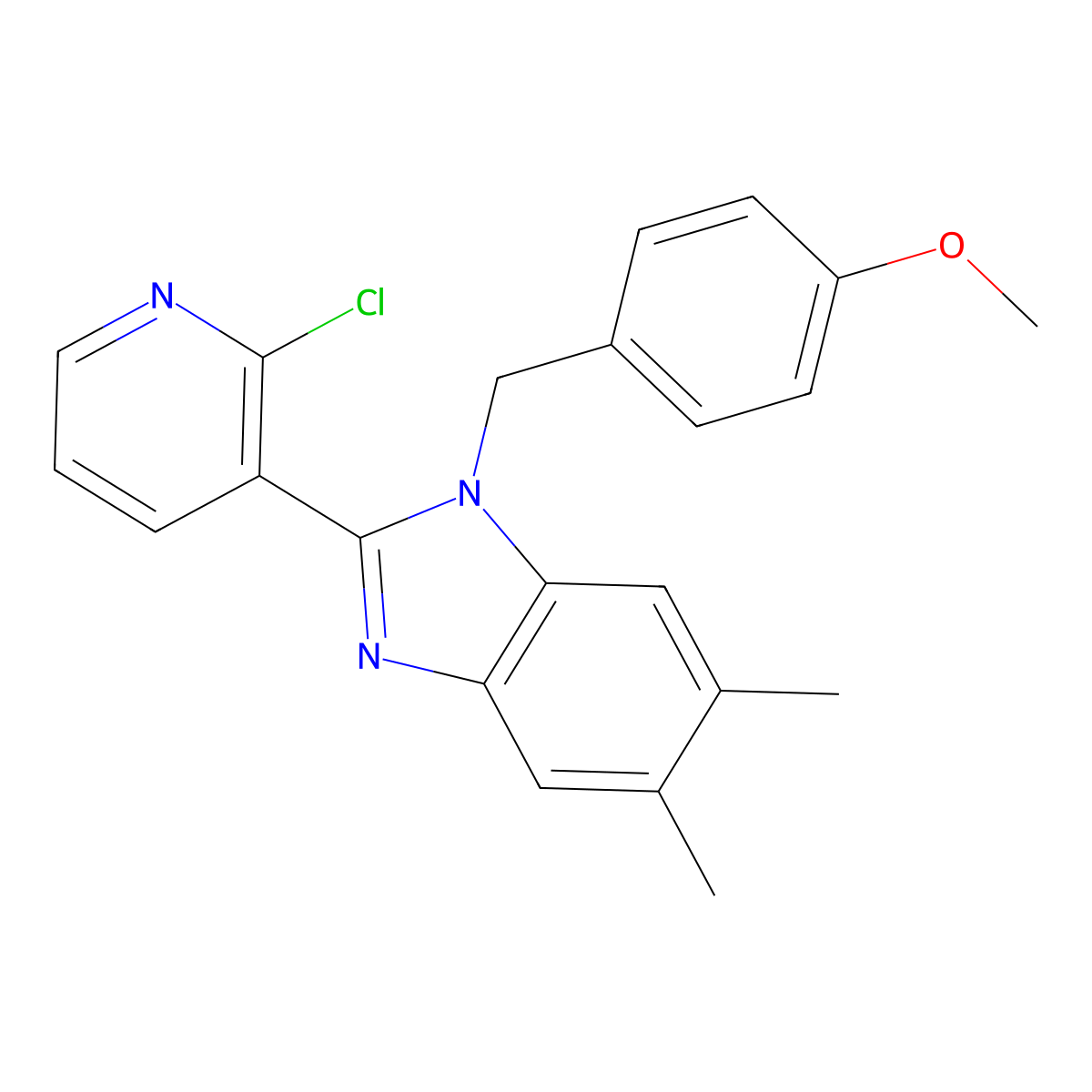 2-(2-chloro-3-pyridinyl)-1-(4-methoxybenzyl)-5,6-dimethyl-1H-1,3-benzimidazole molecular structure, CAS 861208-46-0