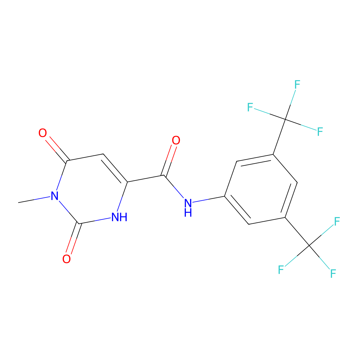 N-[3,5-bis(trifluoromethyl)phenyl]-6-hydroxy-1-methyl-2-oxo-1,2-dihydro-4-pyrimidinecarboxamide molecular structure, CAS 861208-56-2