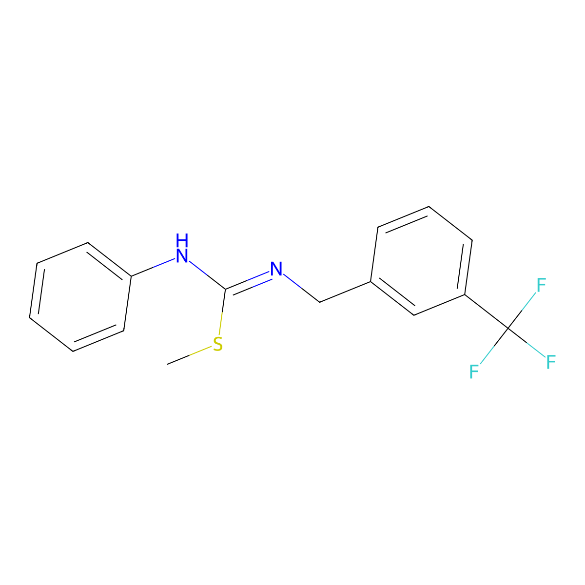 1-({[(Methylsulfanyl)(phenylimino)methyl]amino}methyl)-3-(trifluoromethyl)benzene molecular structure, CAS 861208-62-0