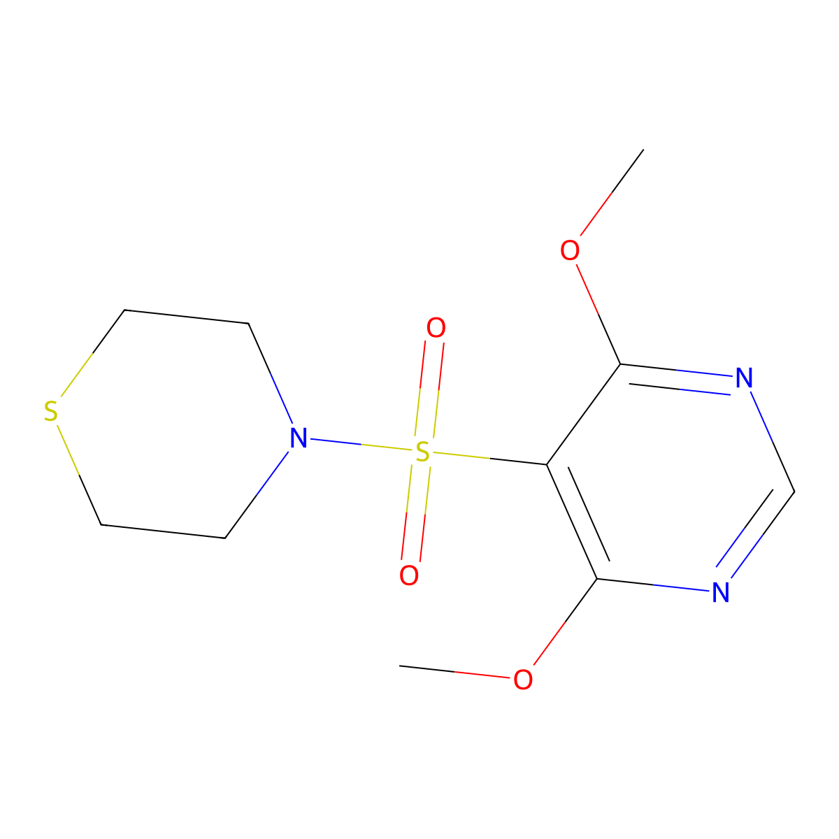 4-[(4,6-Dimethoxy-5-pyrimidinyl)sulfonyl]thiomorpholine molecular structure, CAS 861208-71-1