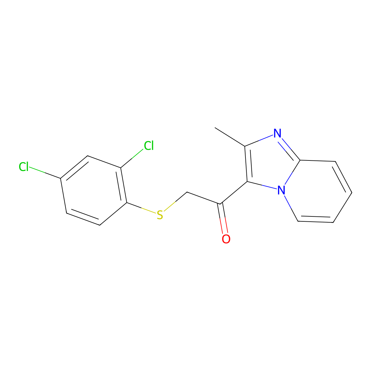 2-[(2,4-Dichlorophenyl)sulfanyl]-1-(2-methylimidazo[1,2-a]pyridin-3-yl)-1-ethanone molecular structure, CAS 861209-08-7