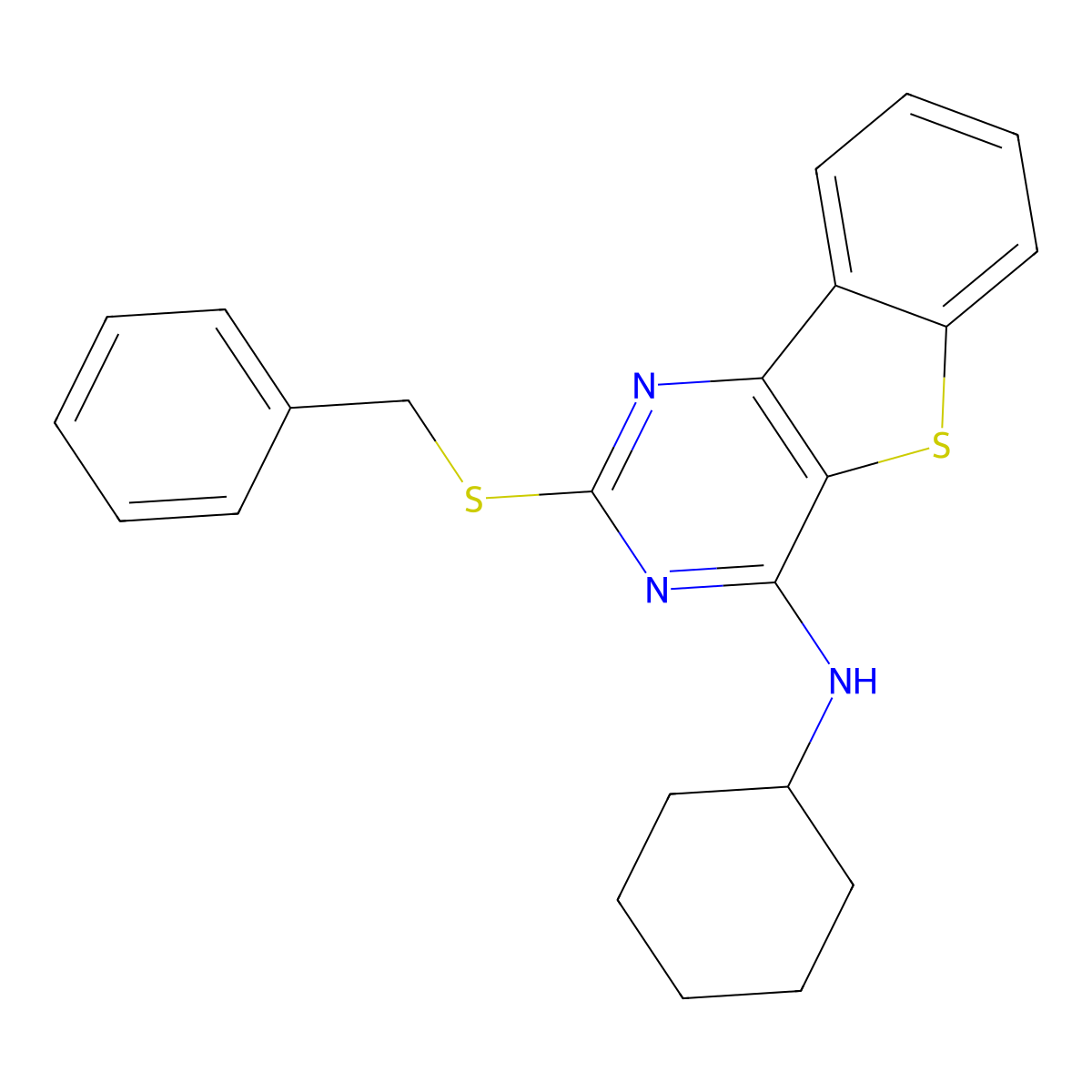 2-(benzylsulfanyl)-N-cyclohexyl[1]benzothieno[3,2-d]pyrimidin-4-amine molecular structure, CAS 861209-09-8